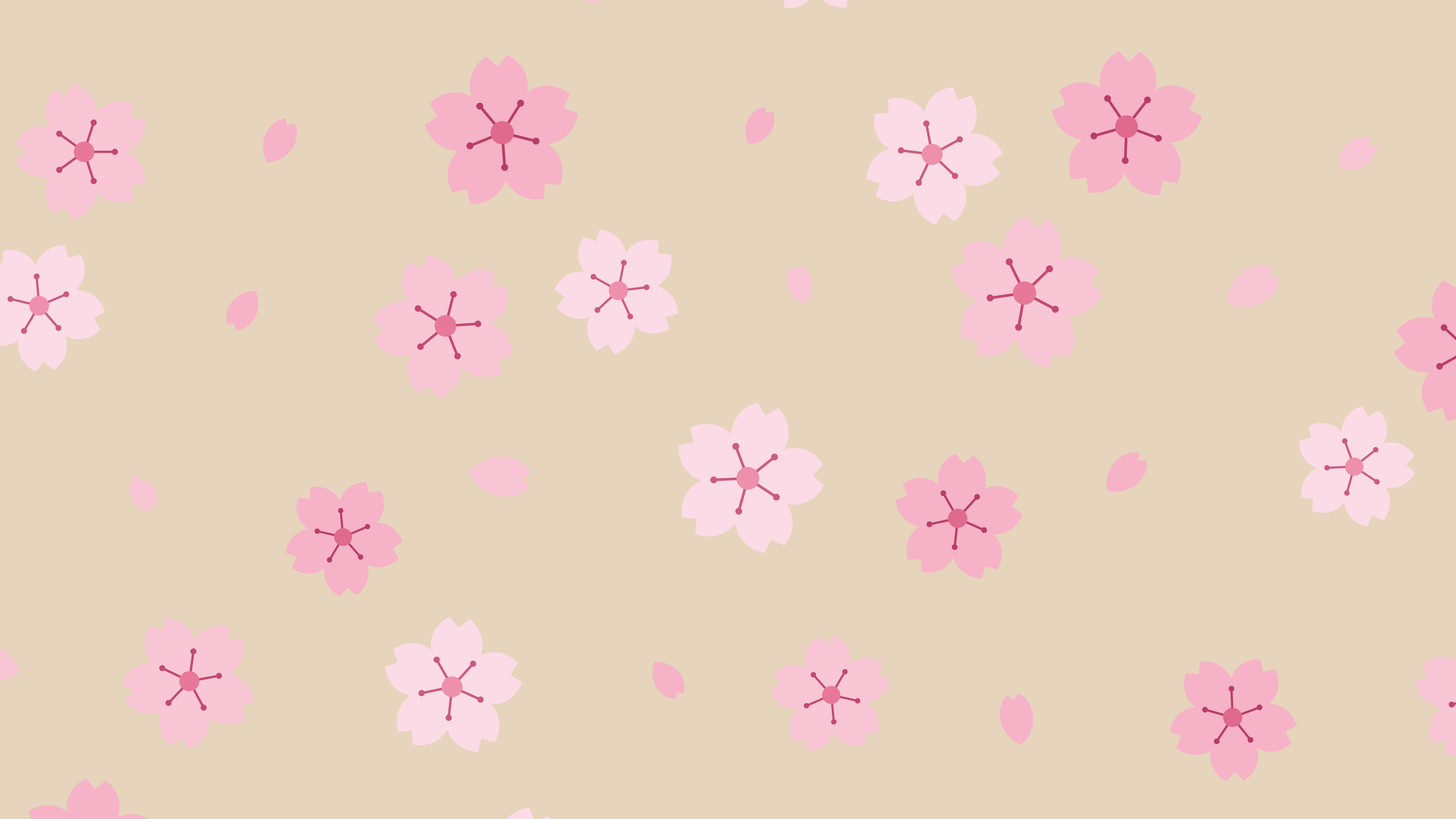 Beige Cherry Blossom Pattern desktop wallpaper in 4K