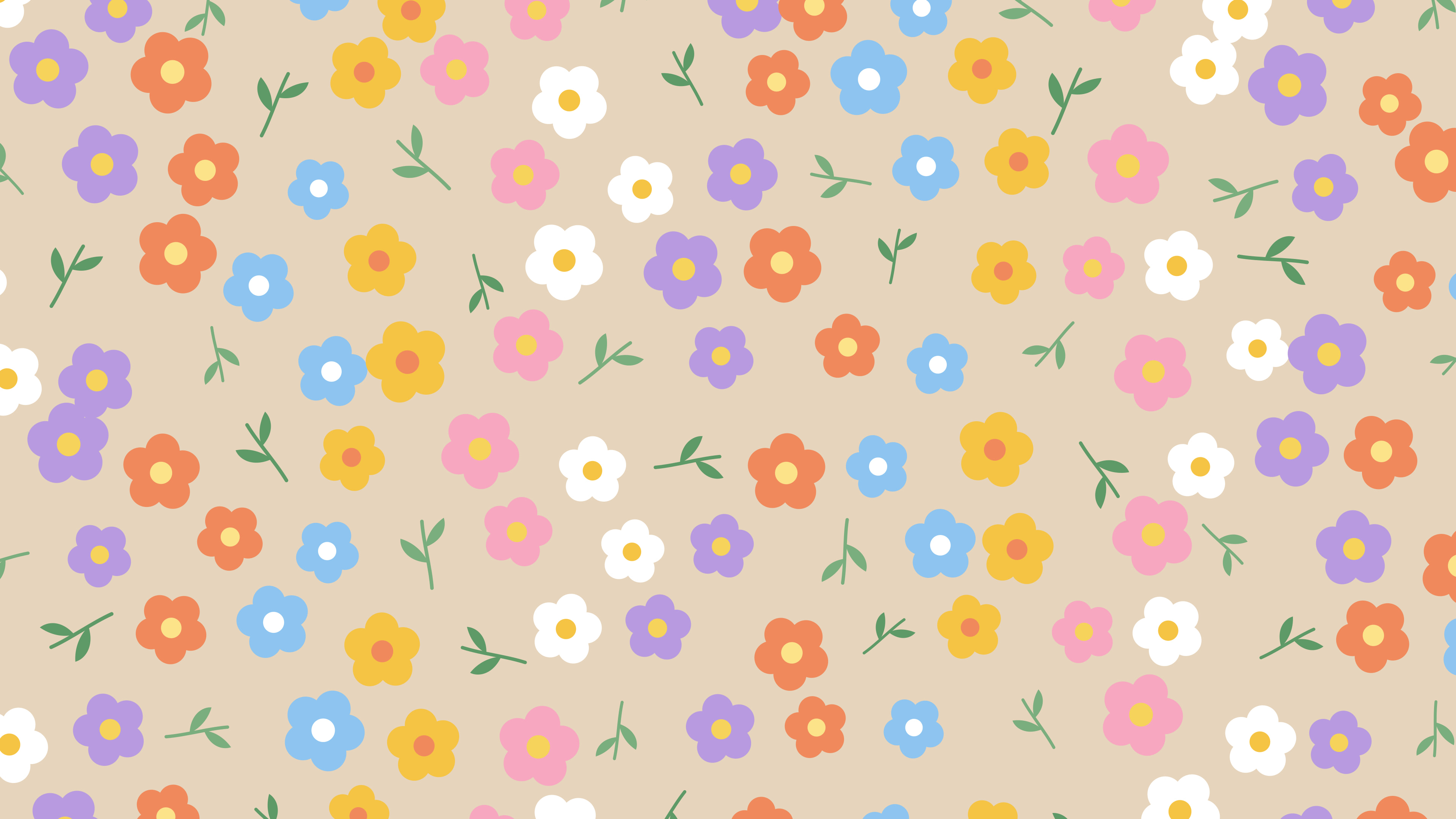 Beige Ditsy Floral Pattern desktop wallpaper in 4K