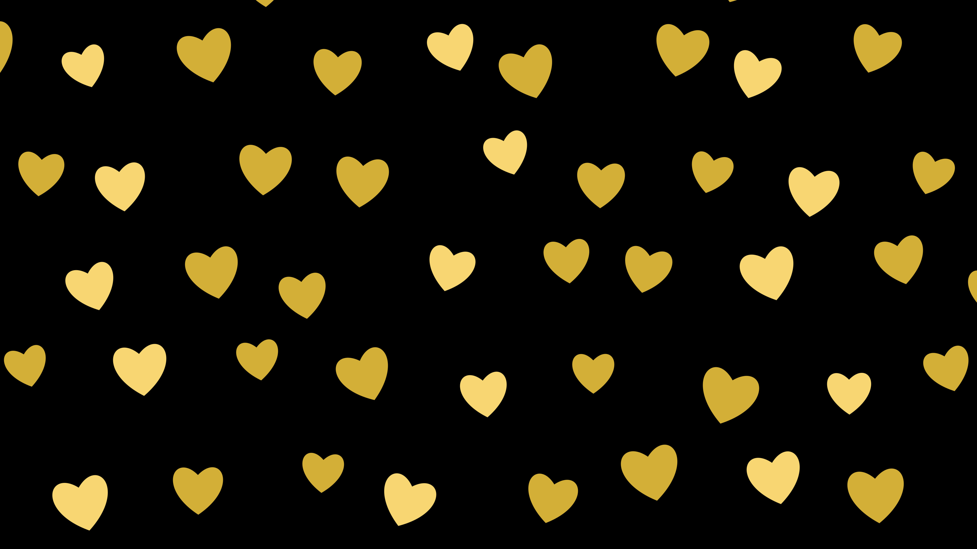 Black and Gold Heart Pattern desktop wallpaper in 4K