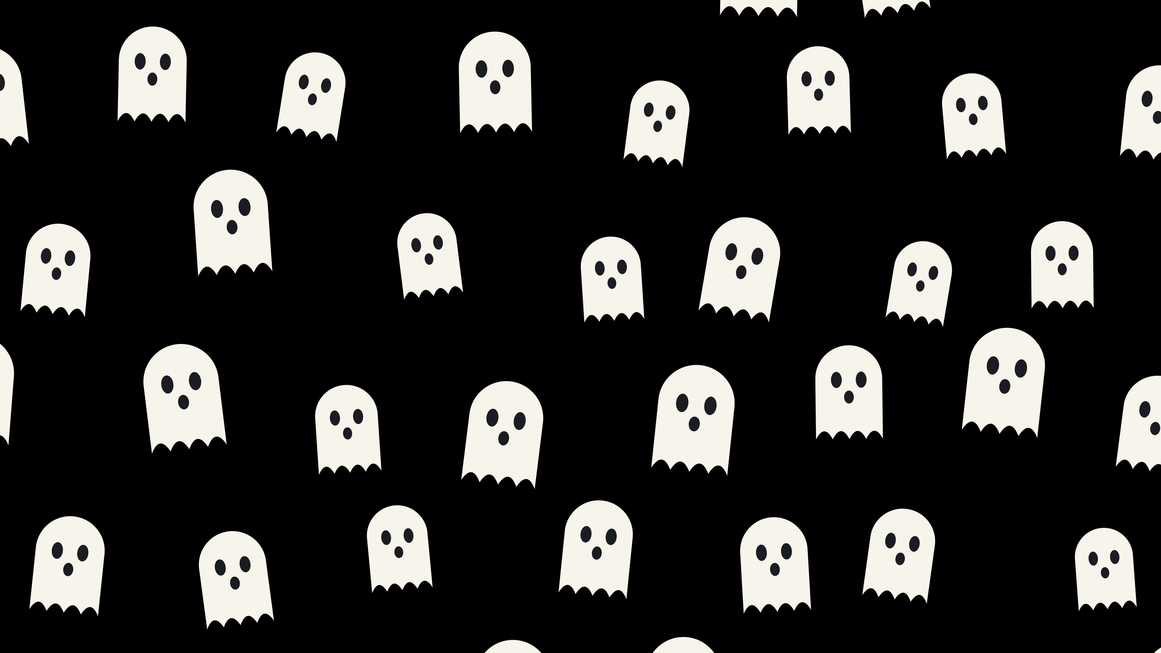 Black and White Cute Ghost Pattern desktop wallpaper in 4K