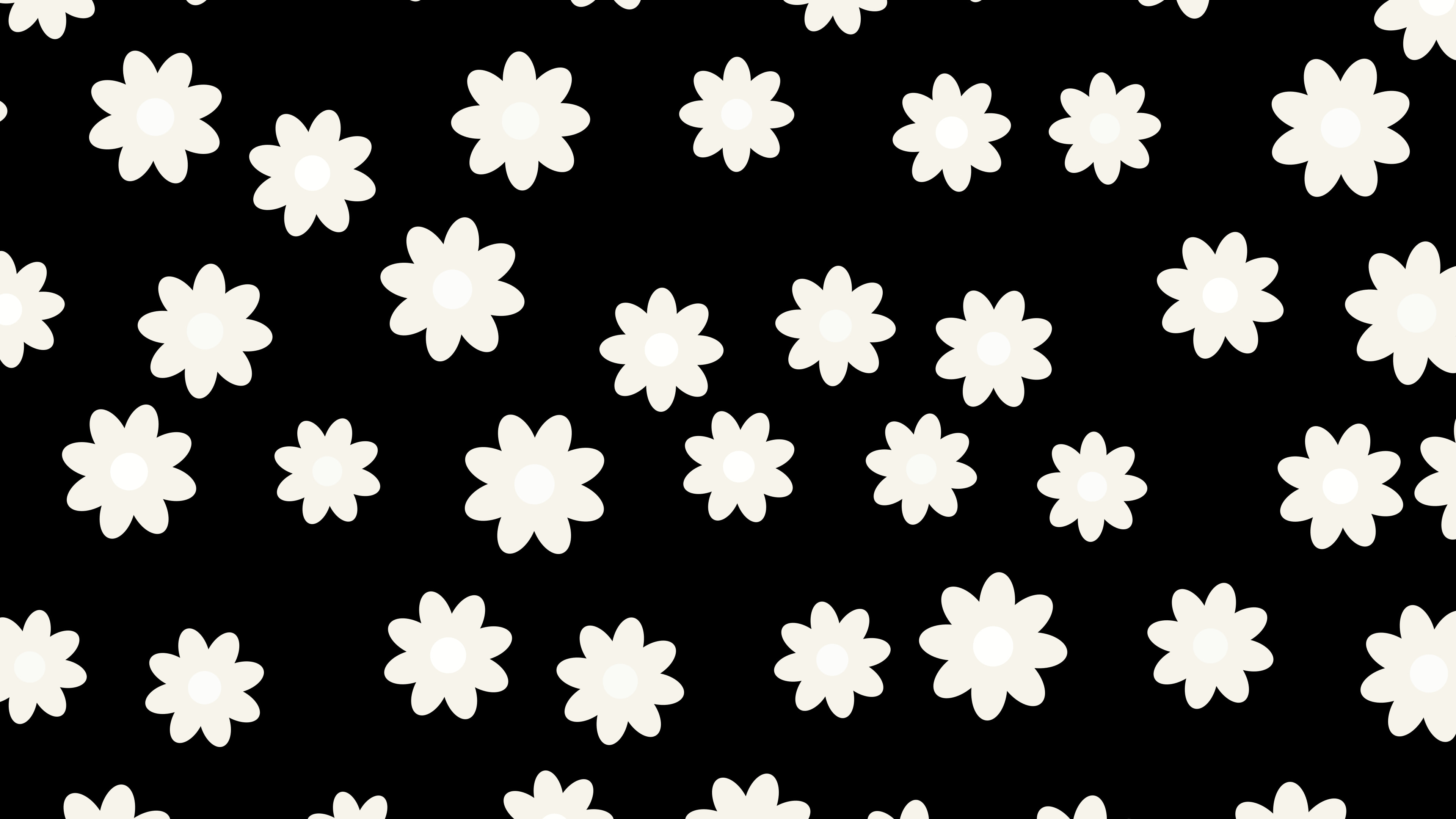 Black and White Daisy Flower Pattern desktop wallpaper in 4K