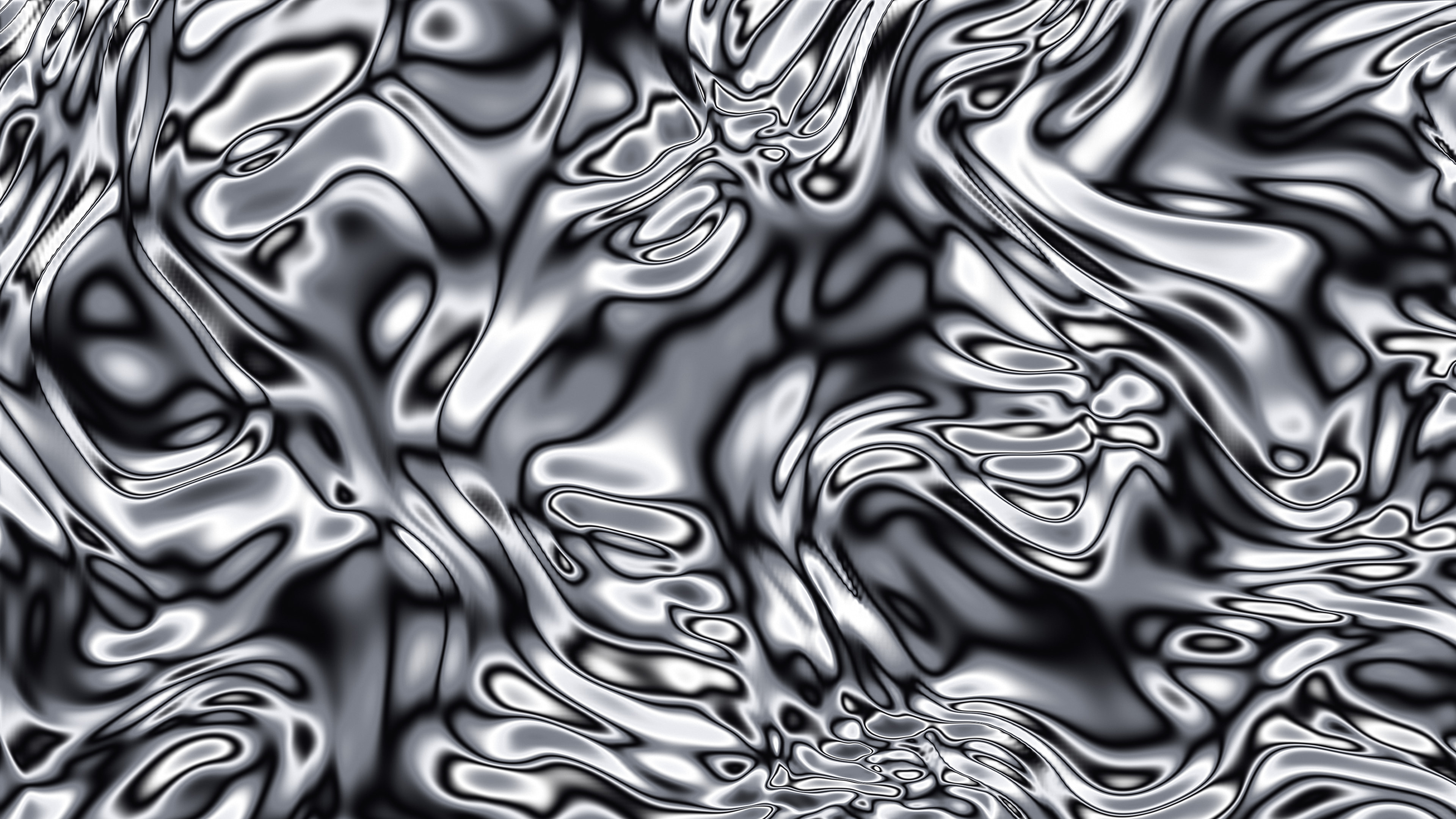 Black and White Liquid Chrome desktop wallpaper in 4K
