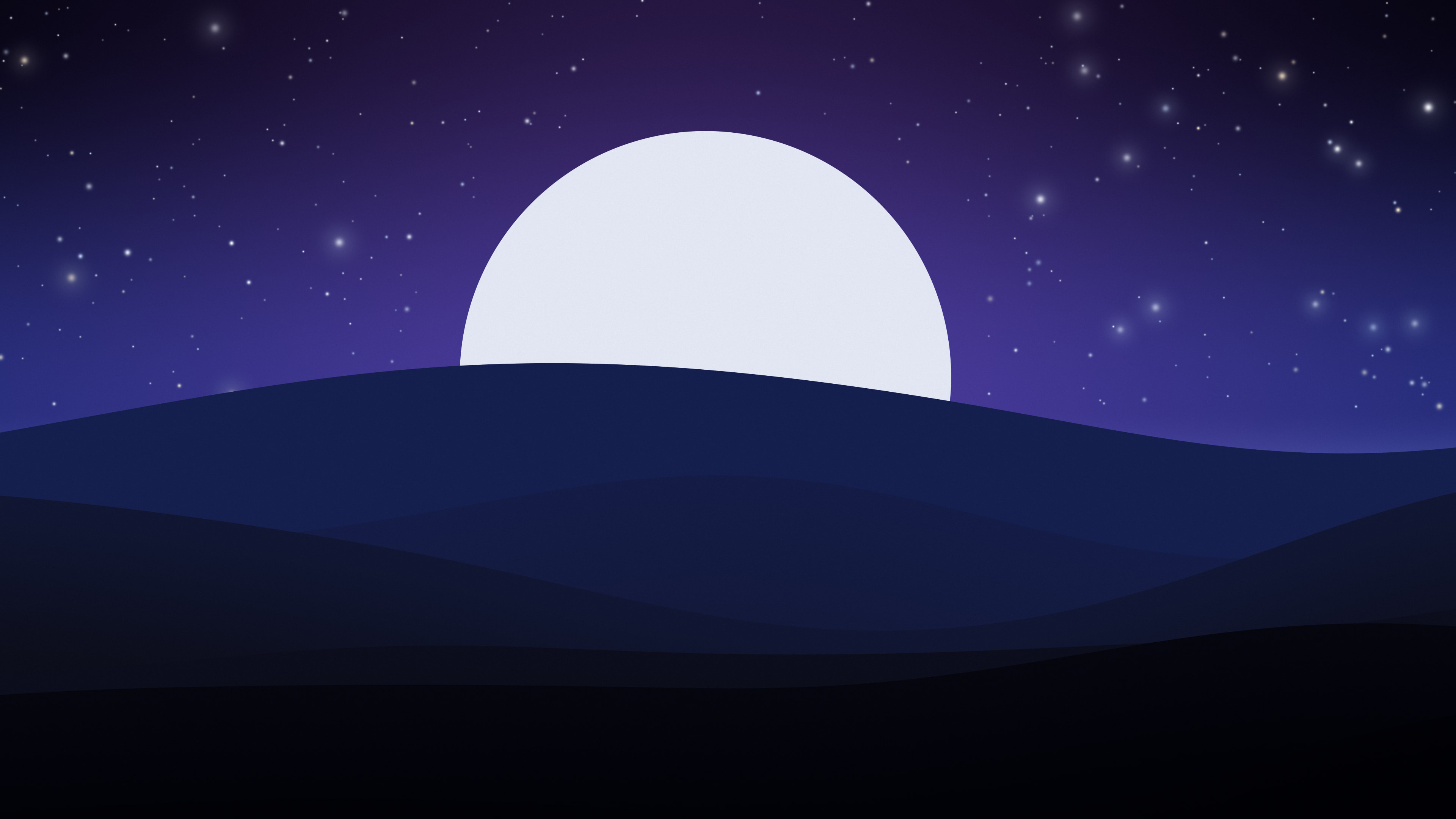 Black, Blue and Purple Minimalist Sunset Hills desktop wallpaper in 4K