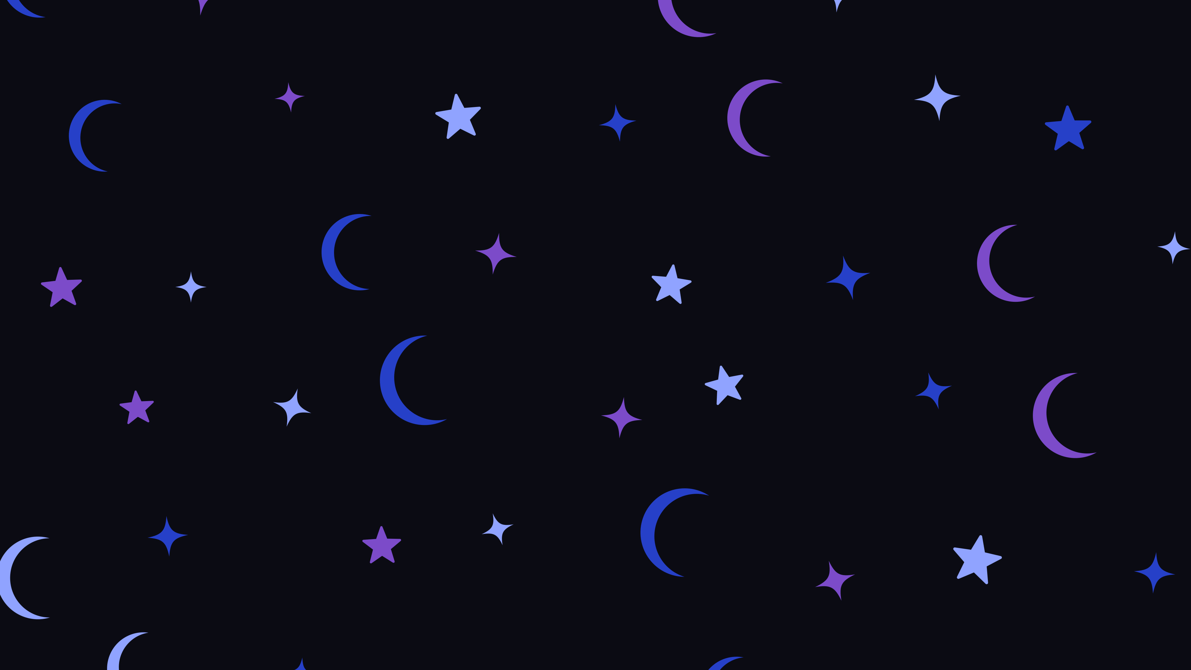 Black, Blue and Purple Moon and Stars Pattern desktop wallpaper in 4K