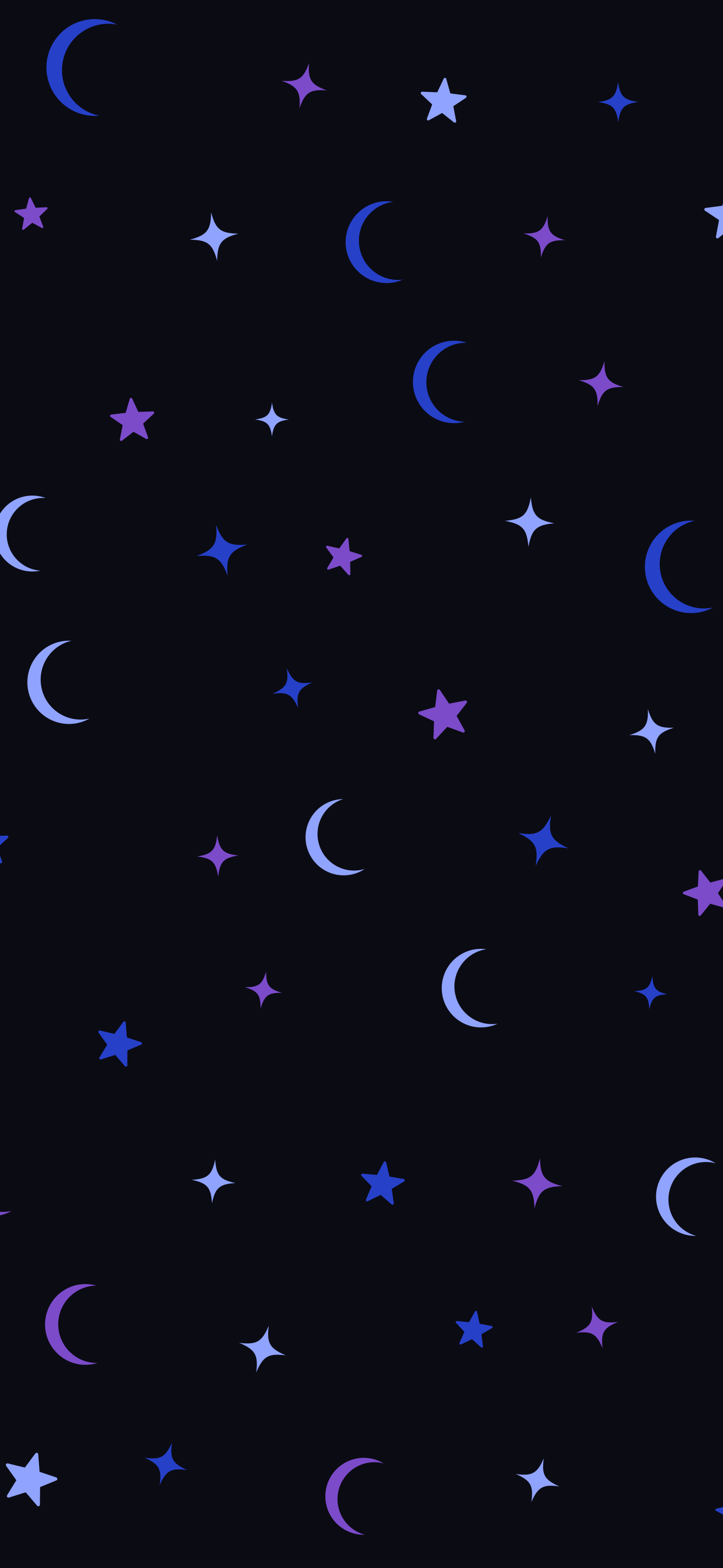 Black, Blue and Purple Moon and Stars Pattern wallpaper for iPhone and Android