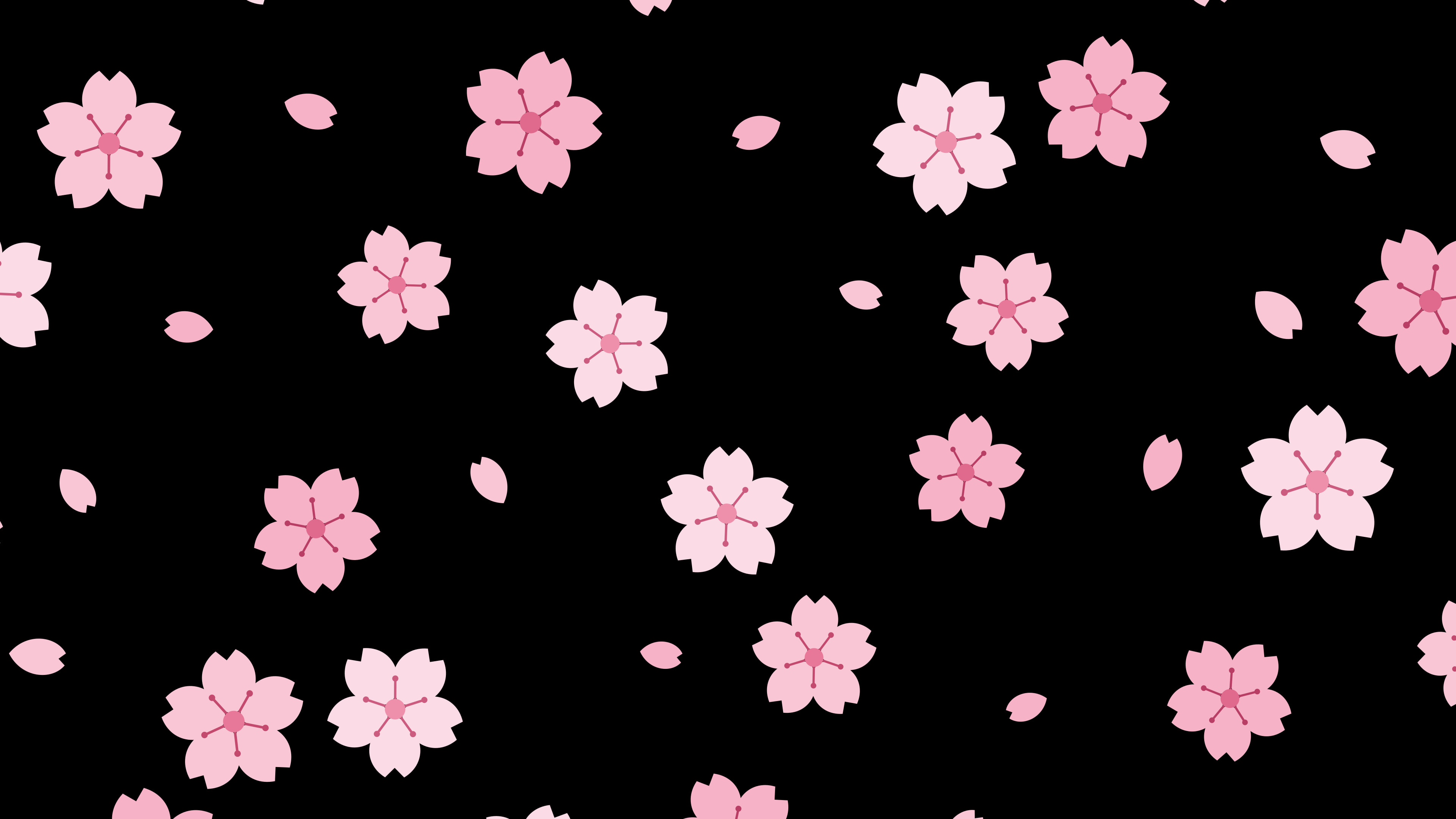 Black Cherry Blossom Pattern desktop wallpaper in 4K