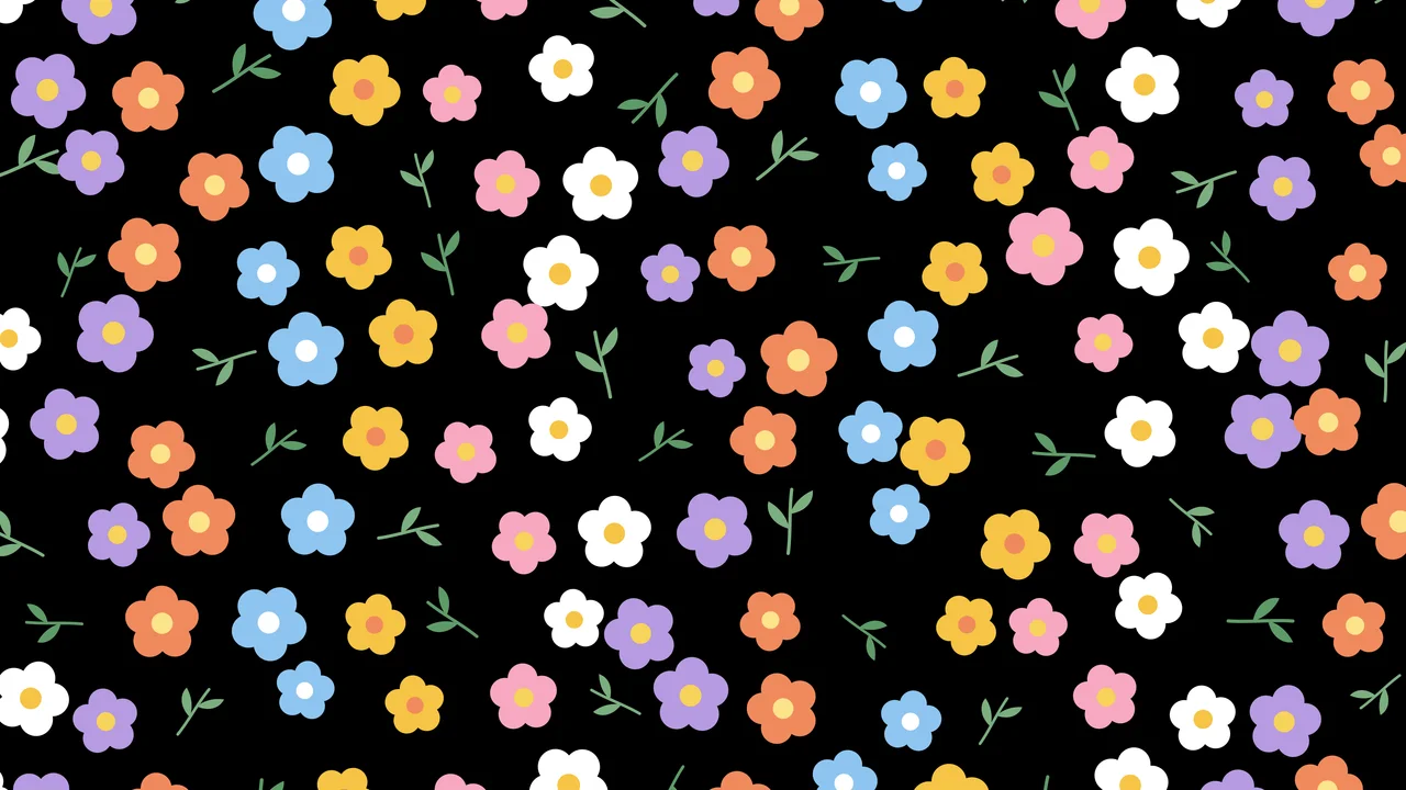 Black Ditsy Floral Pattern desktop wallpaper in 4K