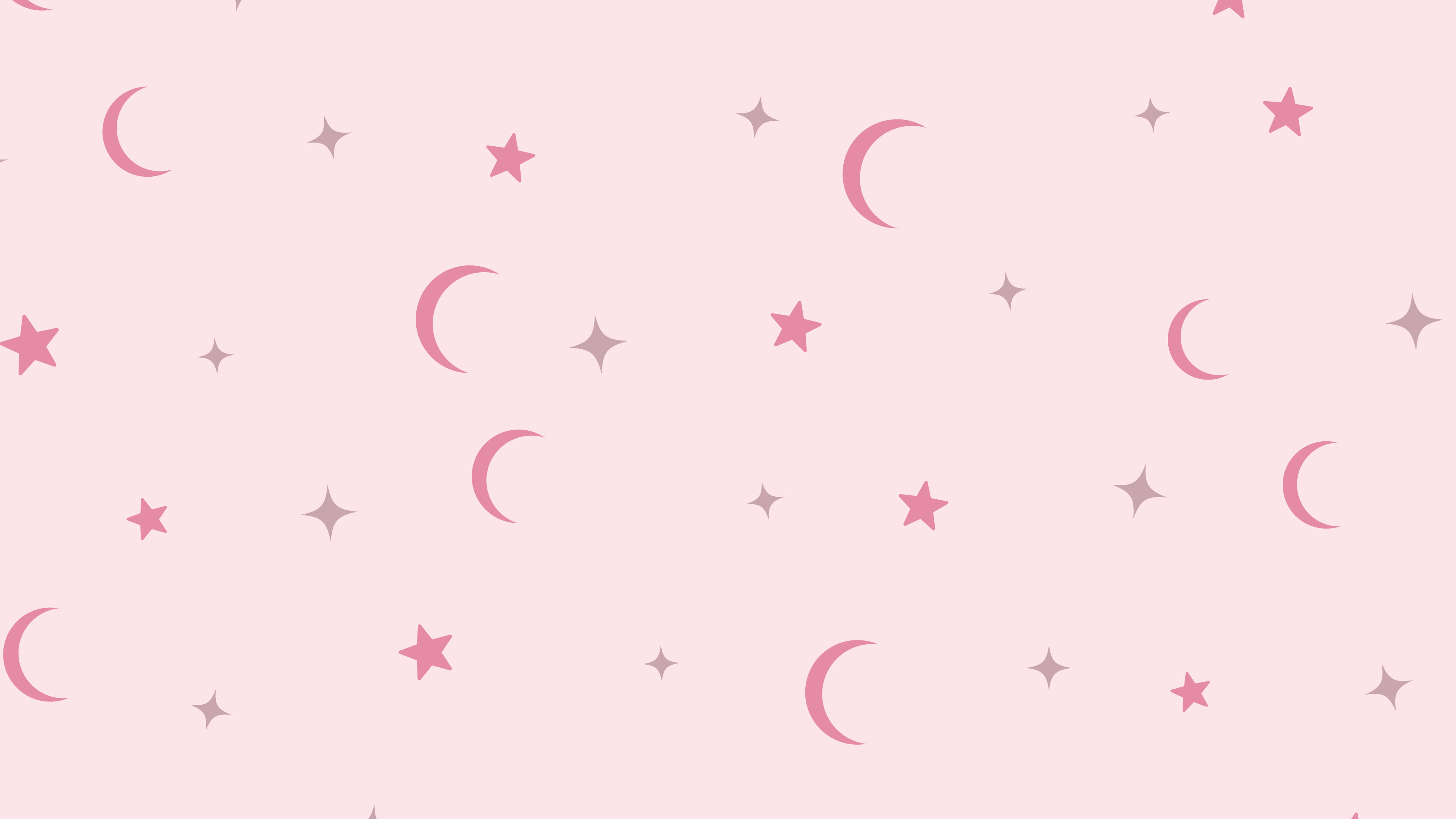 Coquette Pink Moon and Stars Pattern desktop wallpaper in 4K
