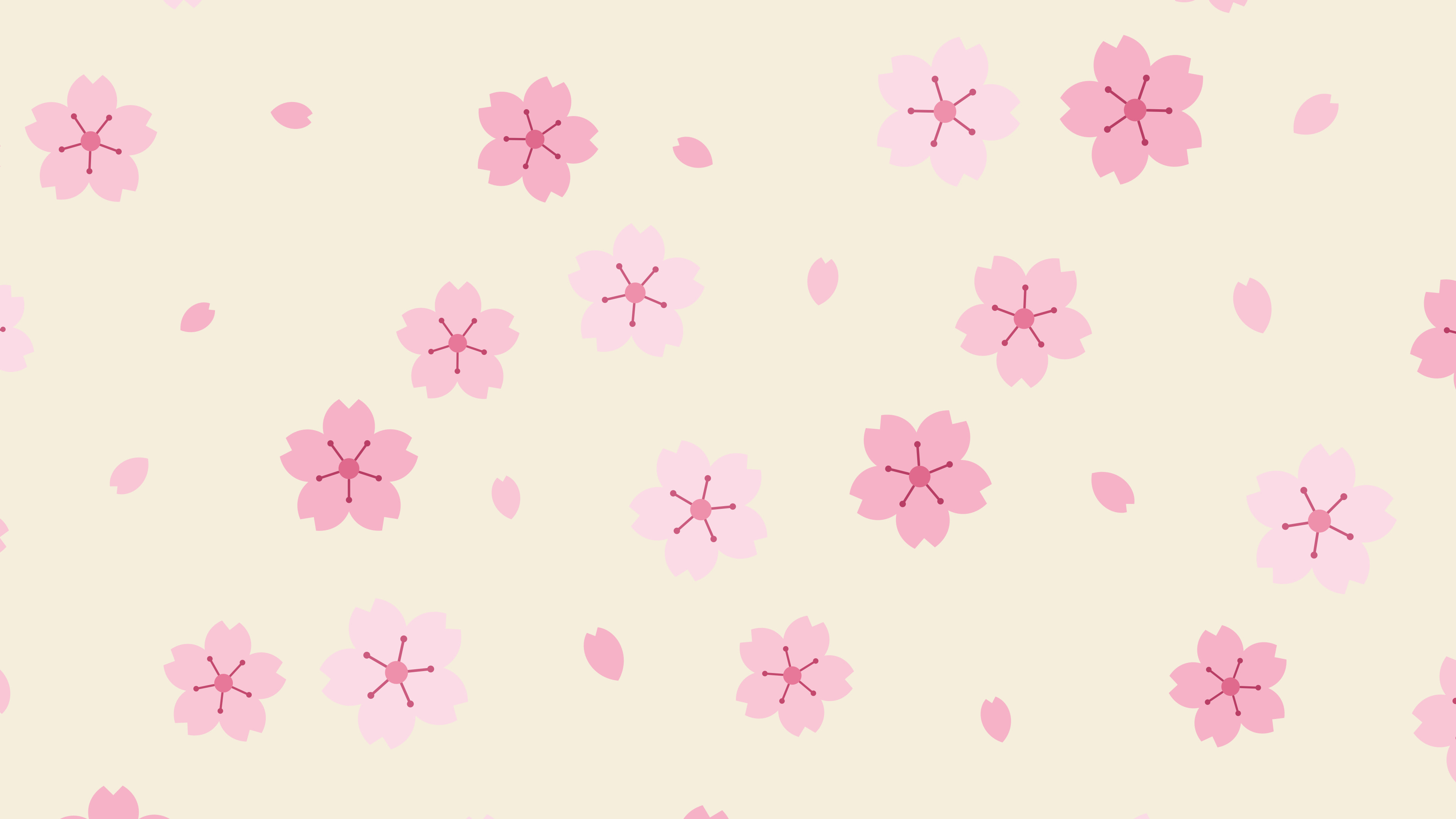 Cream Cherry Blossom Pattern desktop wallpaper in 4K