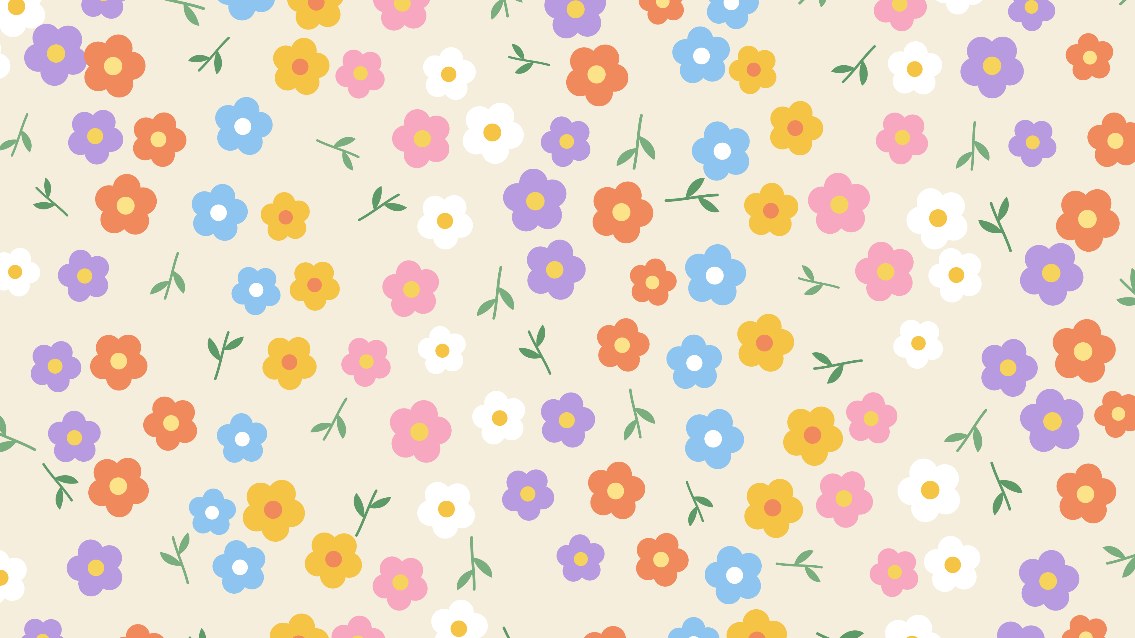 Cream Ditsy Floral Pattern desktop wallpaper in 4K