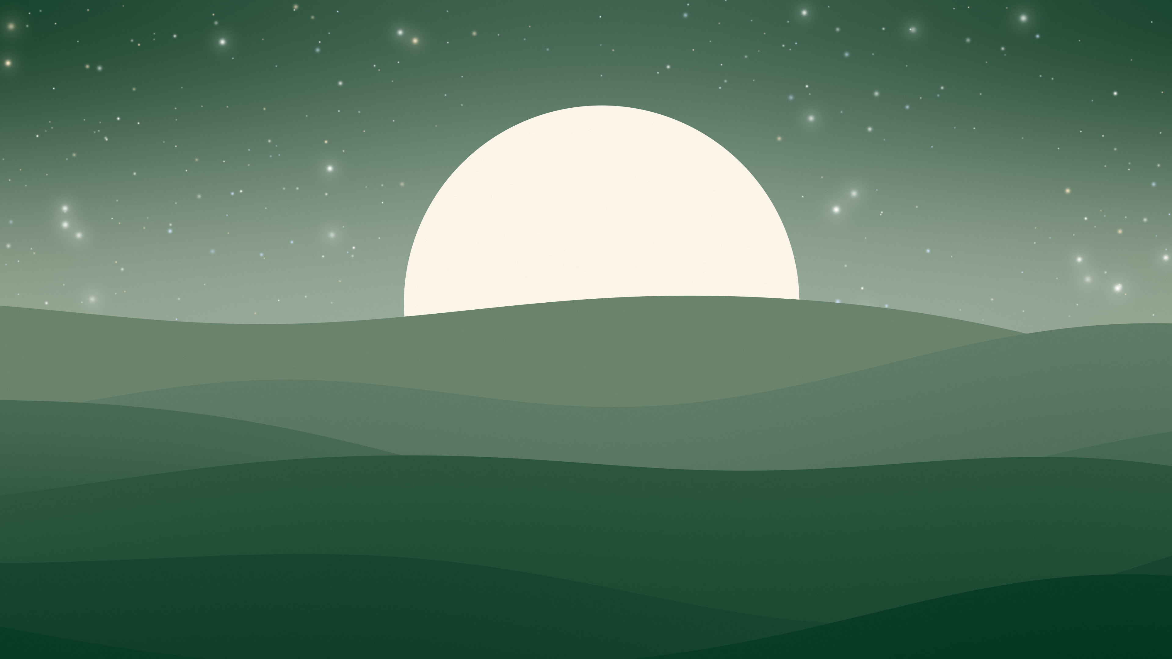 Dark Green and Cream Minimalist Sunset Hills desktop wallpaper in 4K