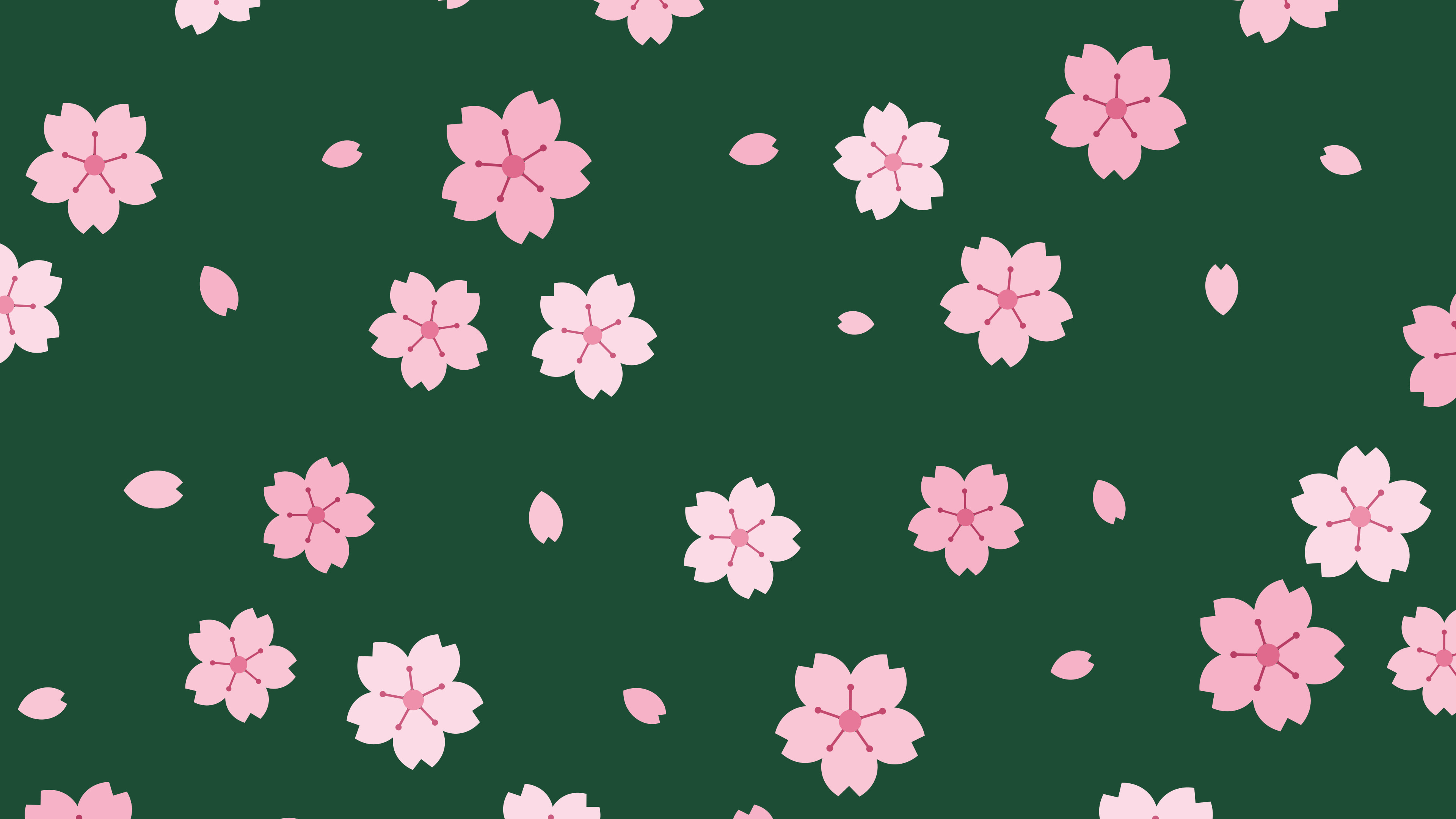 Dark Green Cherry Blossom Pattern desktop wallpaper in 4K