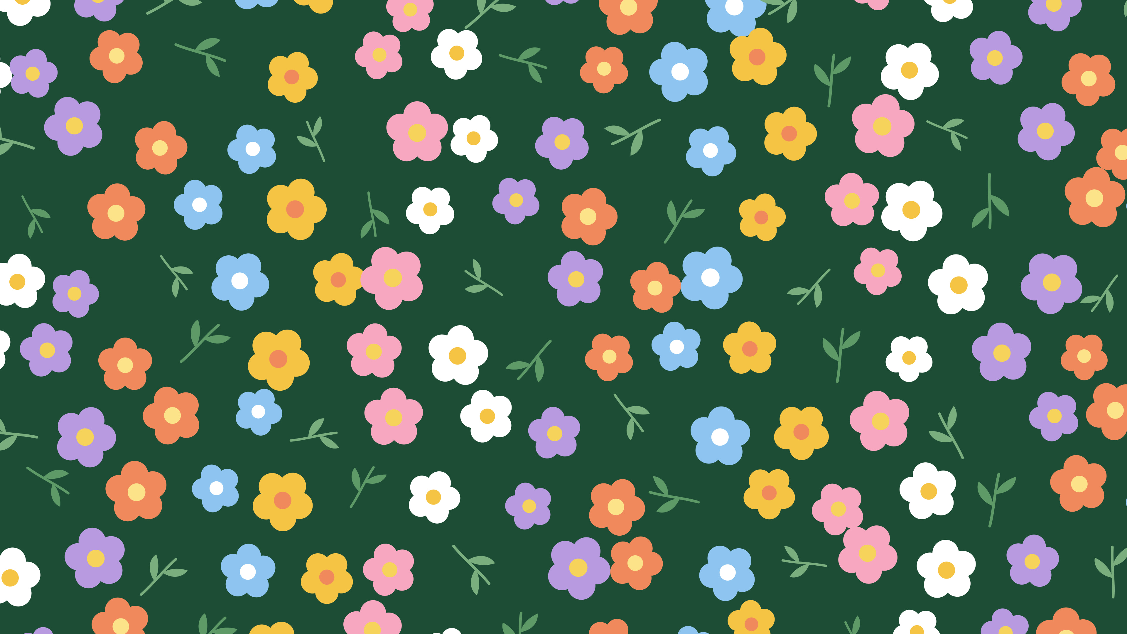 Dark Green Ditsy Floral Pattern desktop wallpaper in 4K