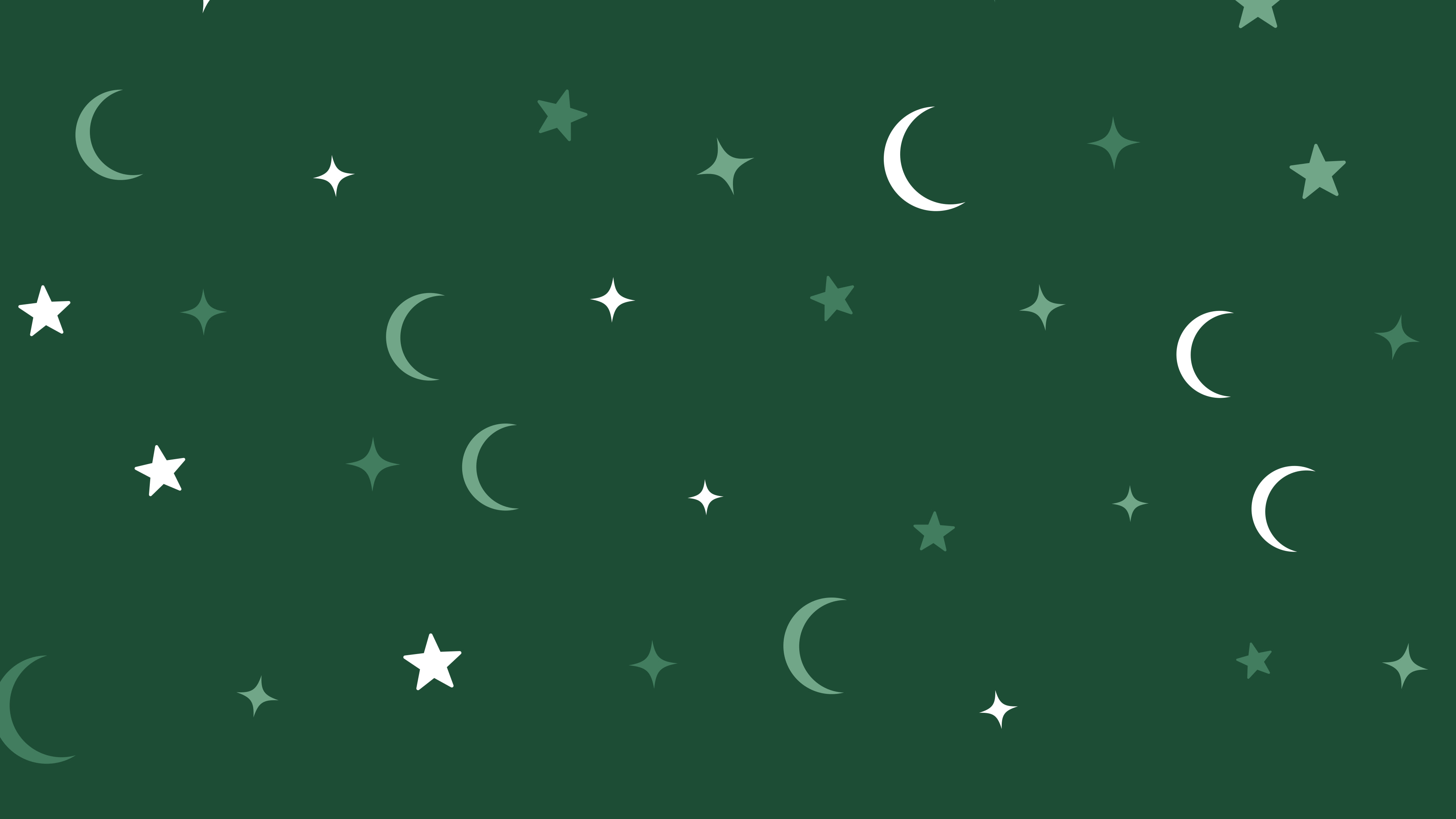 Dark Green Moon and Stars Pattern desktop wallpaper in 4K