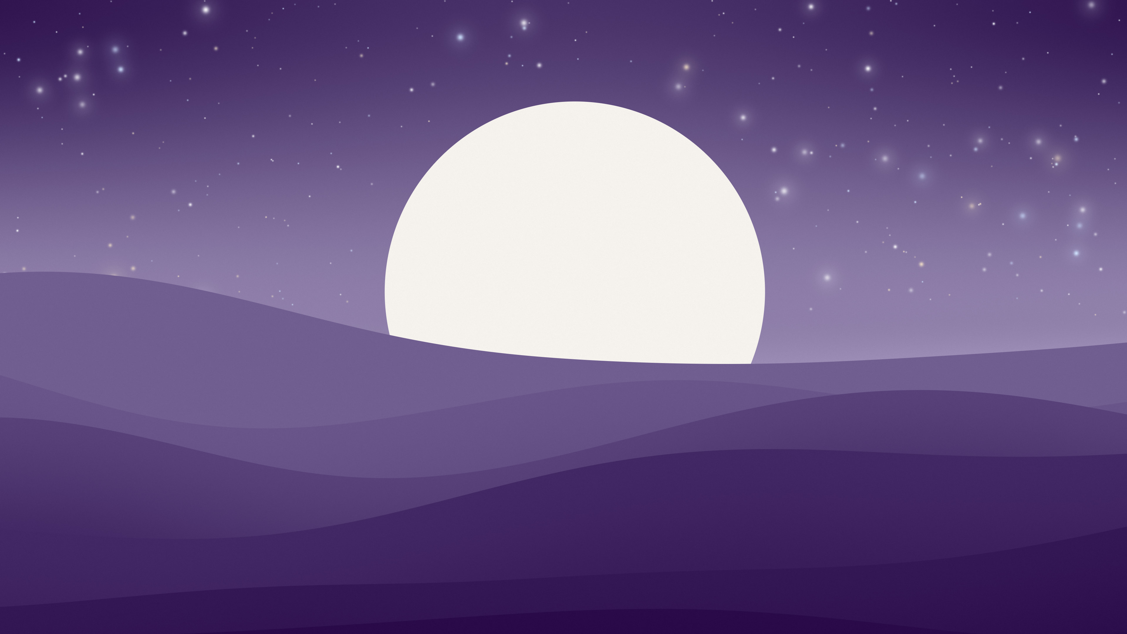 Dark Purple and Ivory Minimalist Sunset Hills desktop wallpaper in 4K