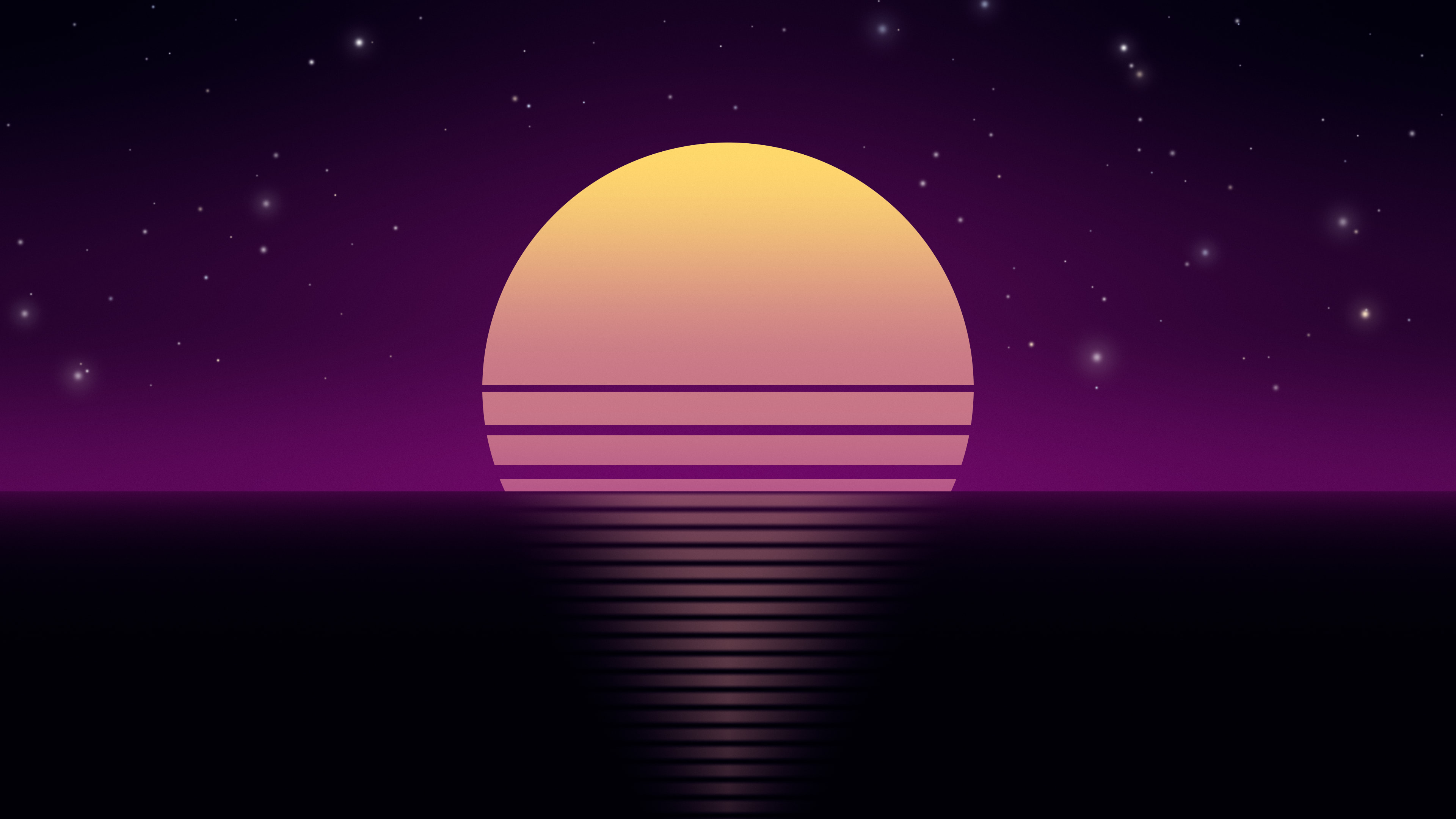 Dark Purple Retro Striped Sun desktop wallpaper in 4K