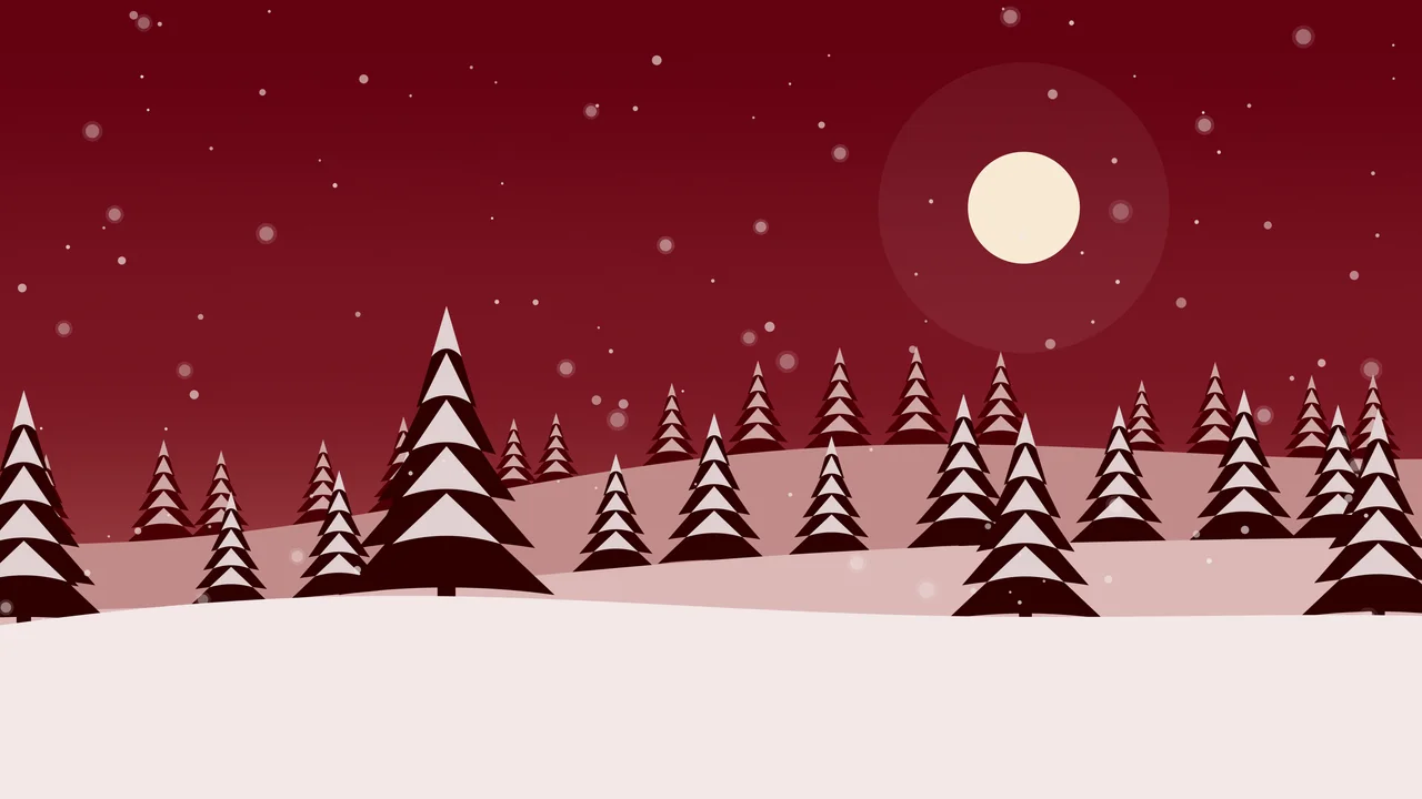 Dark Red Snowy Forest desktop wallpaper in 4K