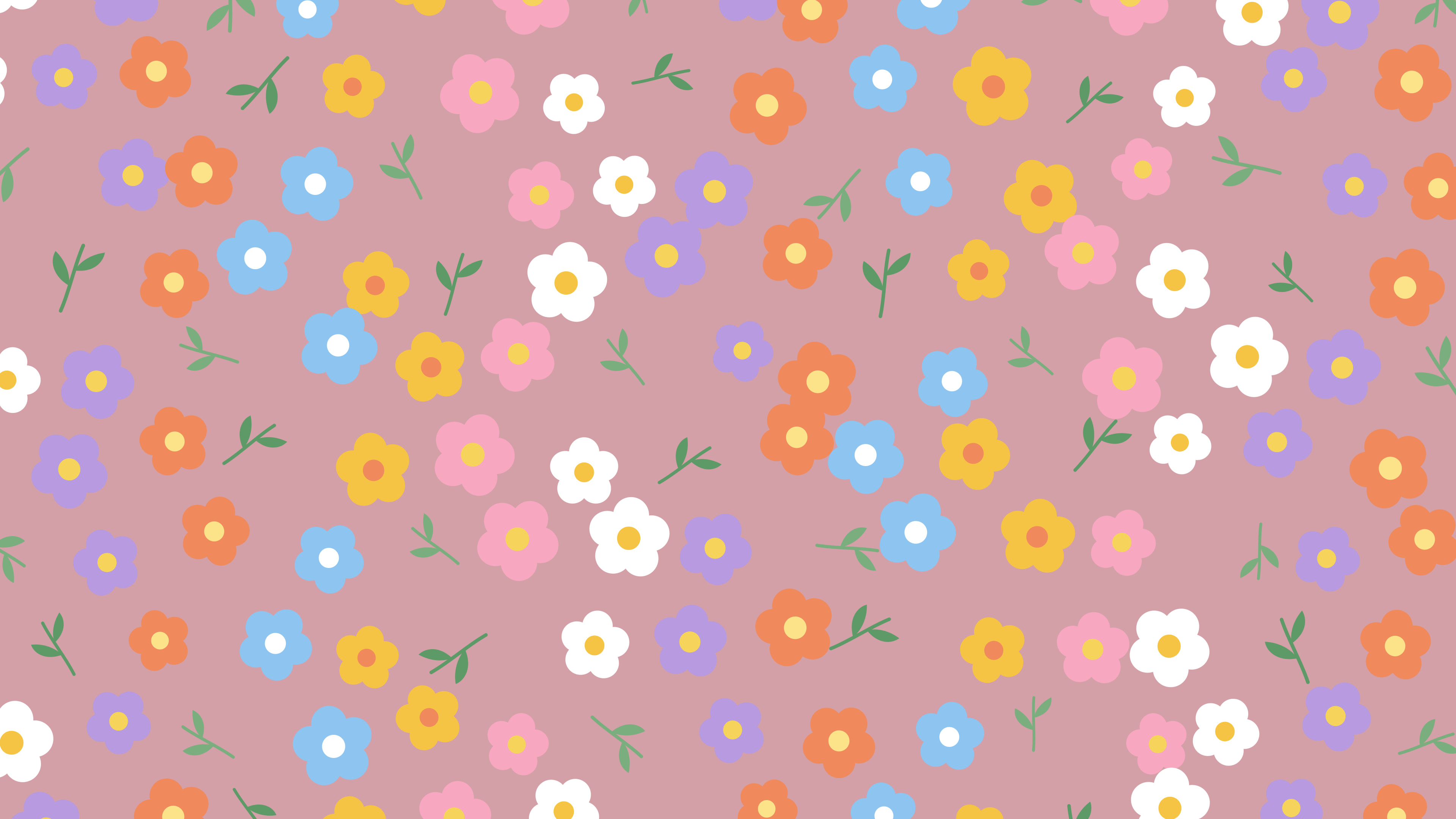 Dusty Rose Ditsy Floral Pattern desktop wallpaper in 4K