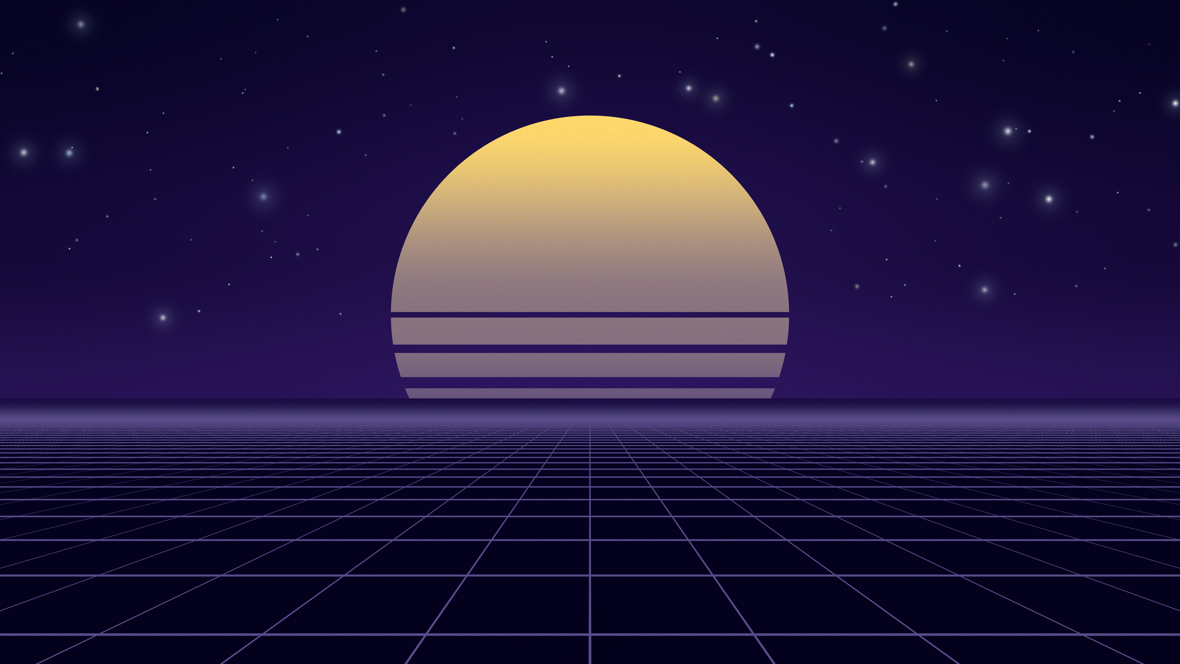 Galaxy Synthwave Grid Sunset desktop wallpaper in 4K
