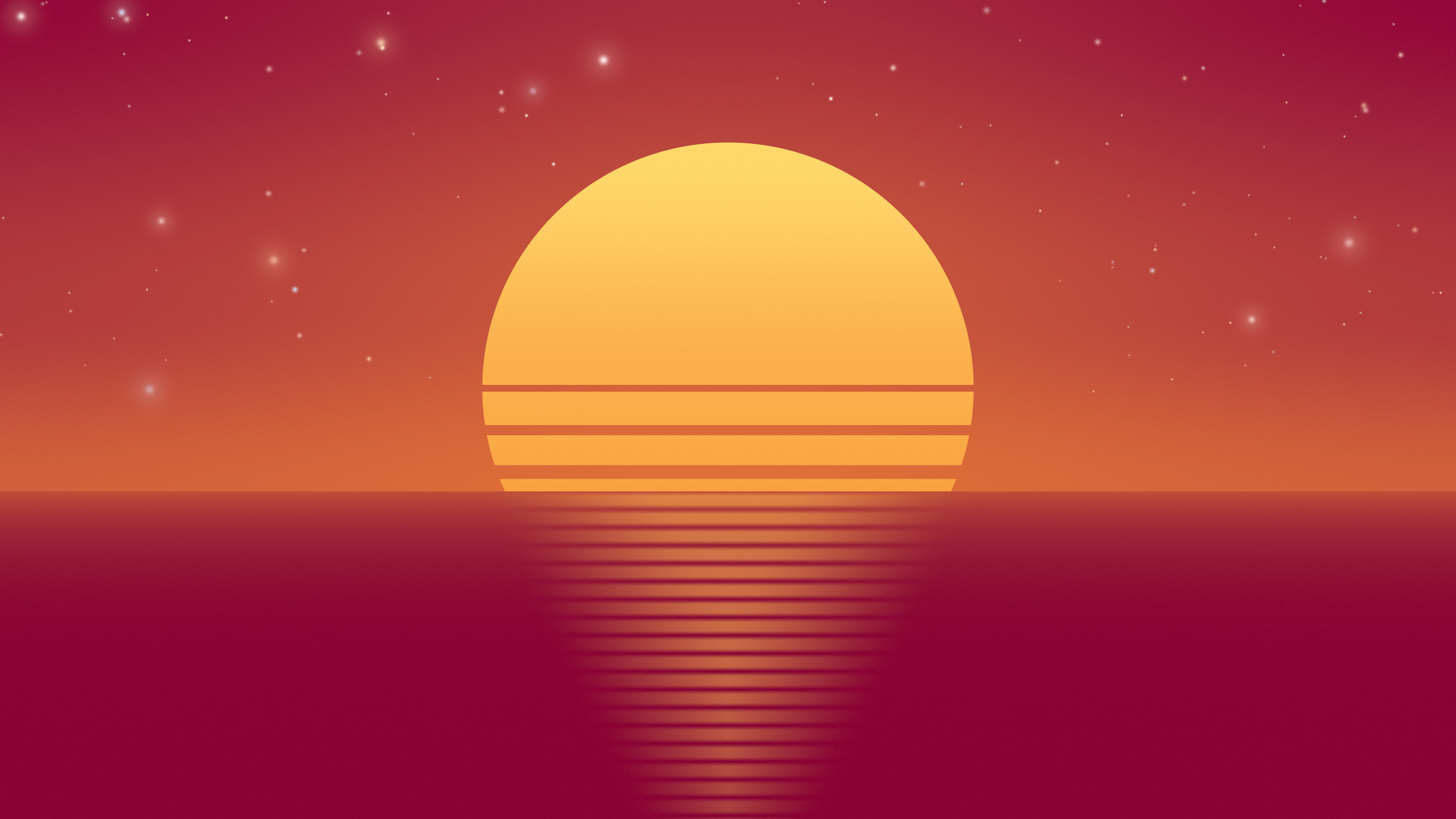 Hot Pink and Orange Retro Striped Sun desktop wallpaper in 4K