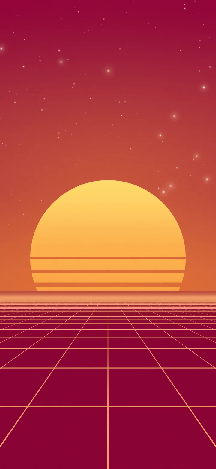 Hot Pink and Orange Synthwave Grid Sunset wallpaper for iPhone and Android