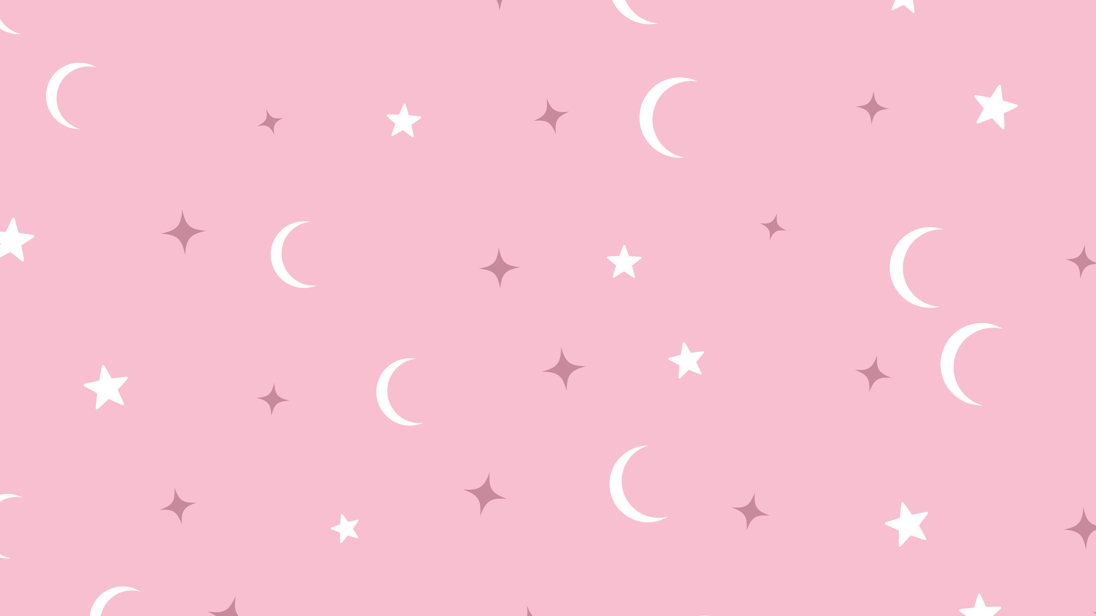Light Pink Moon and Stars Pattern desktop wallpaper in 4K