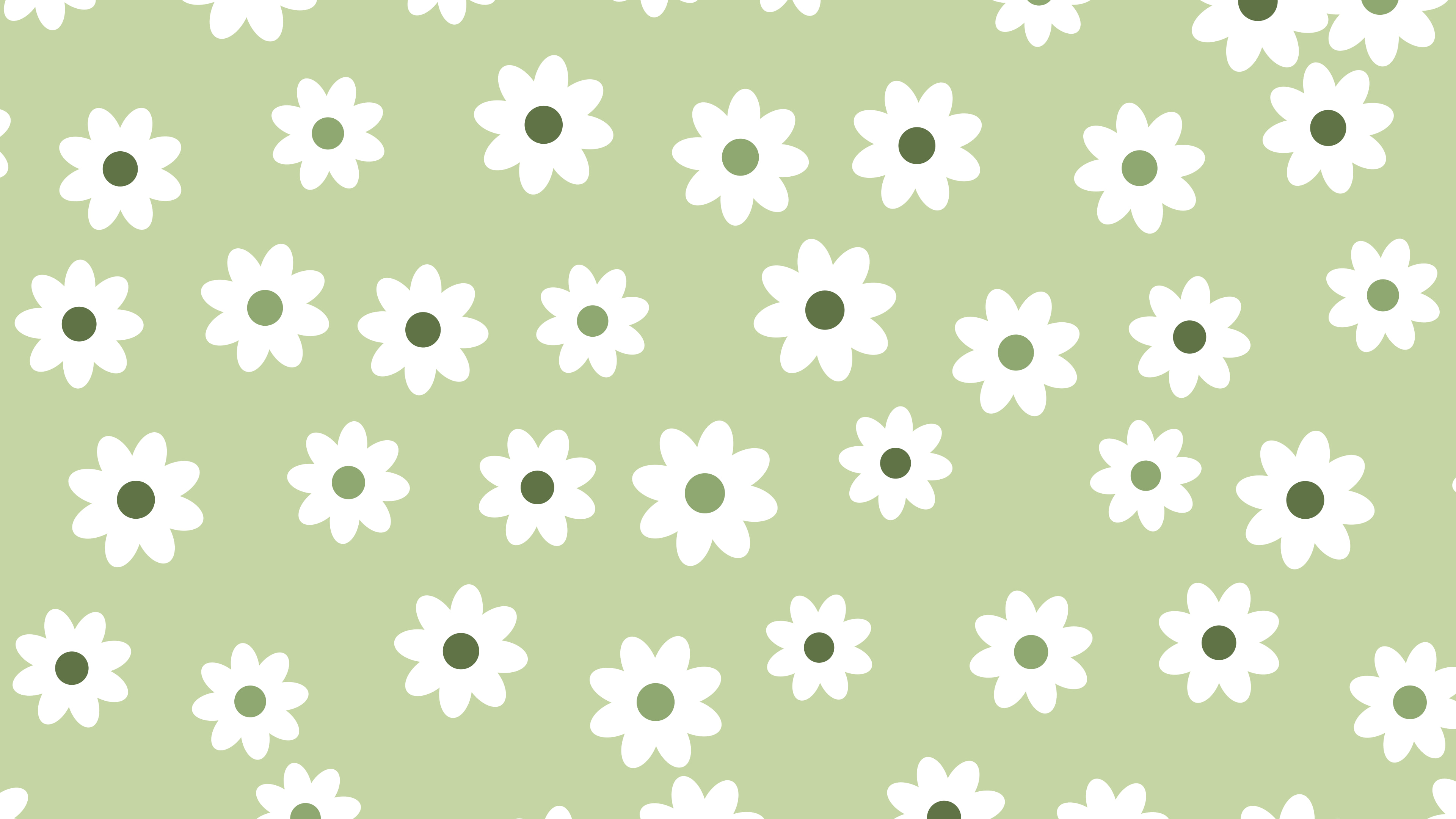 Matcha Daisy Flower Pattern desktop wallpaper in 4K