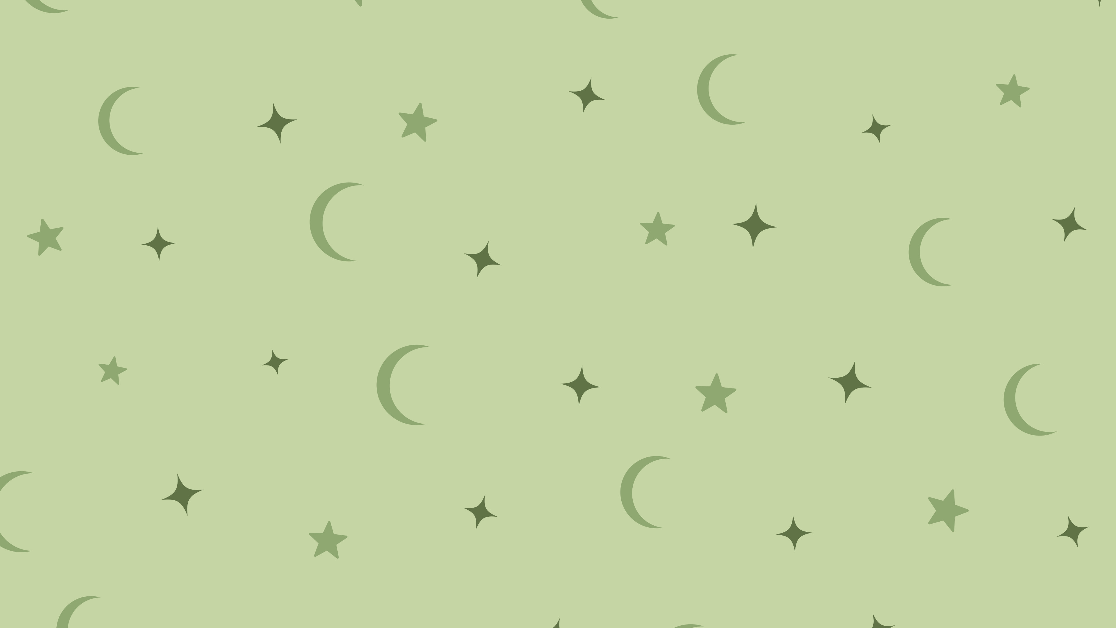 Matcha Moon and Stars Pattern desktop wallpaper in 4K