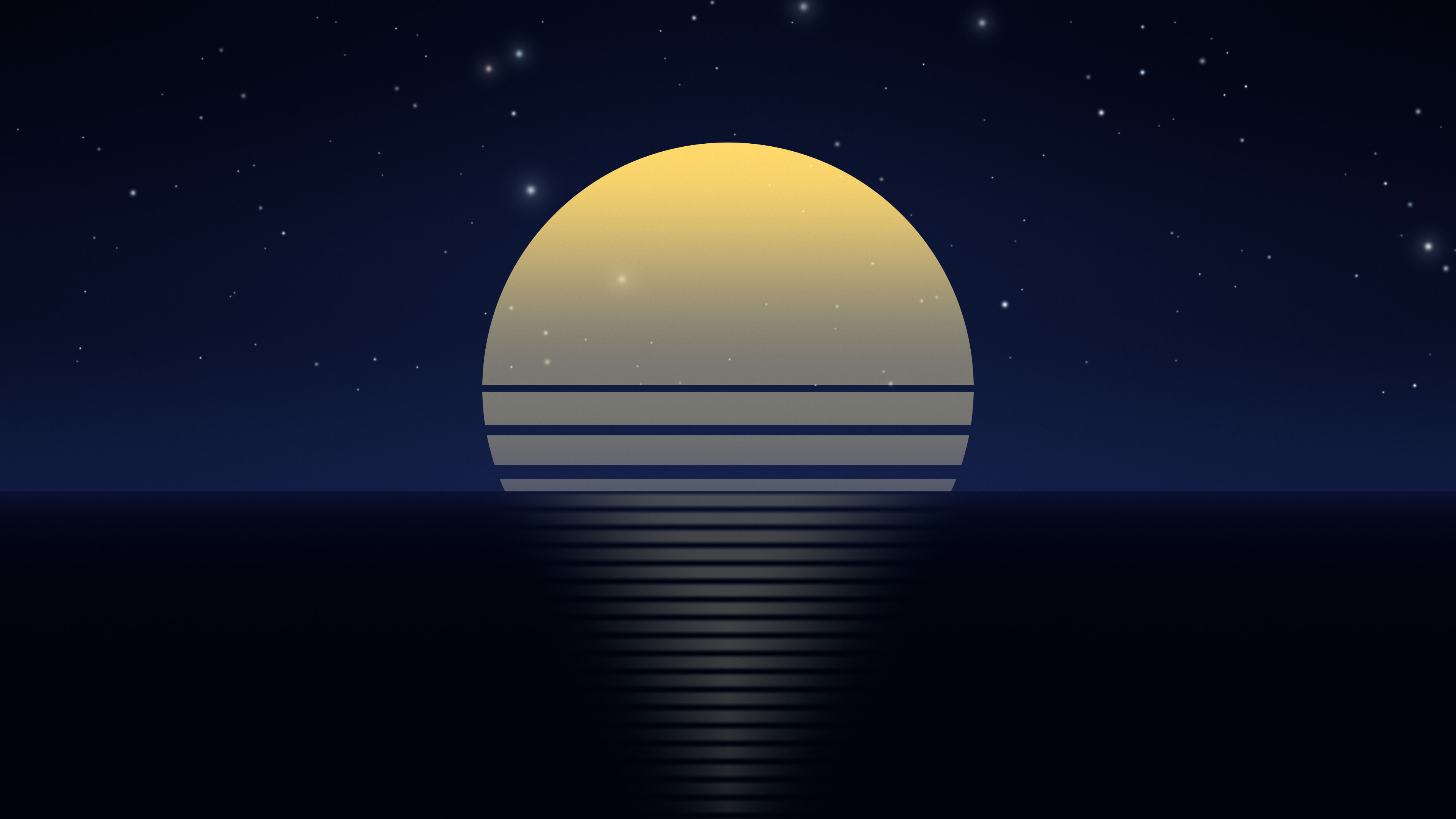 Midnight Blue Retro Striped Sun desktop wallpaper in 4K