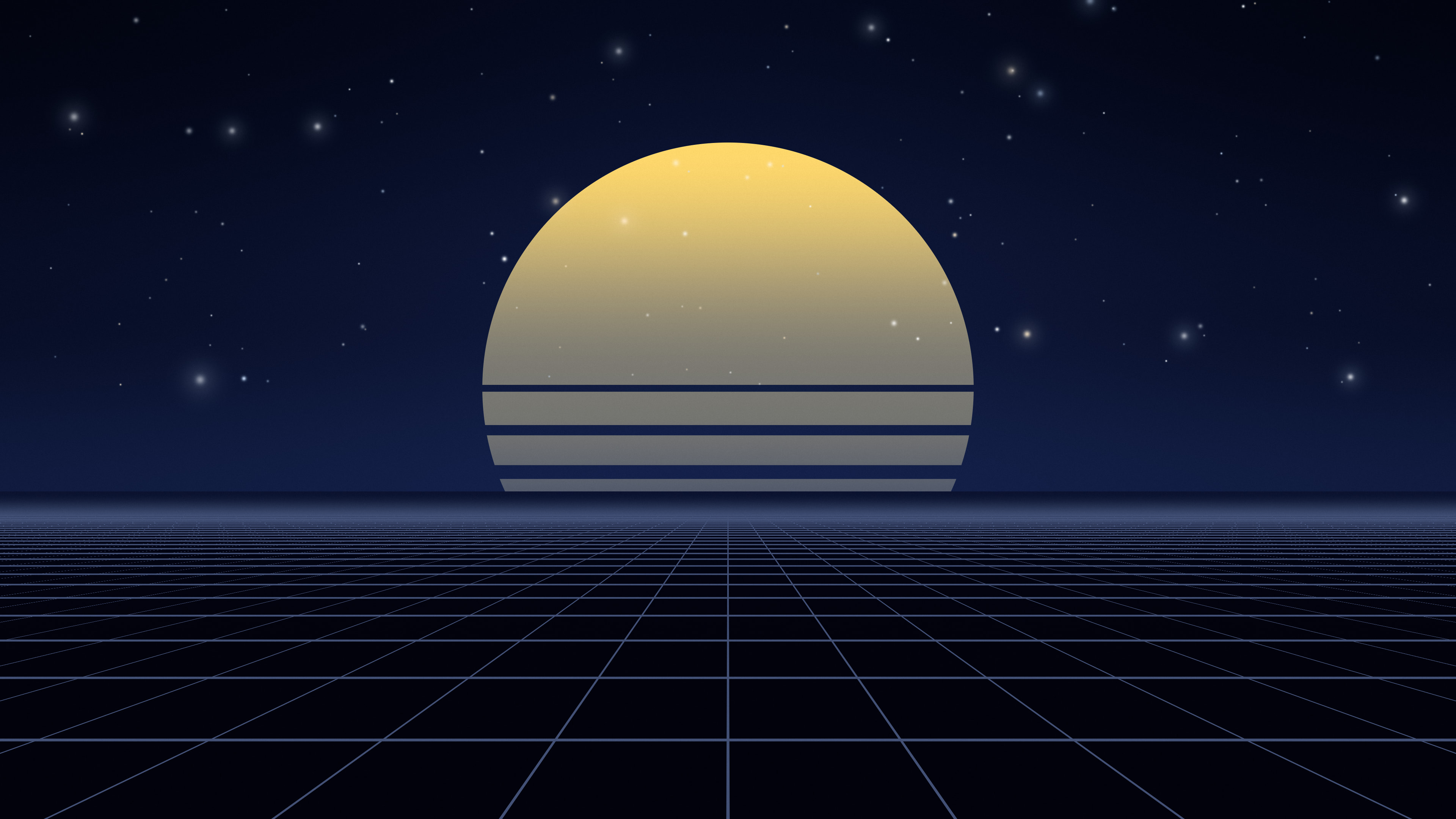 Midnight Blue Synthwave Grid Sunset desktop wallpaper in 4K