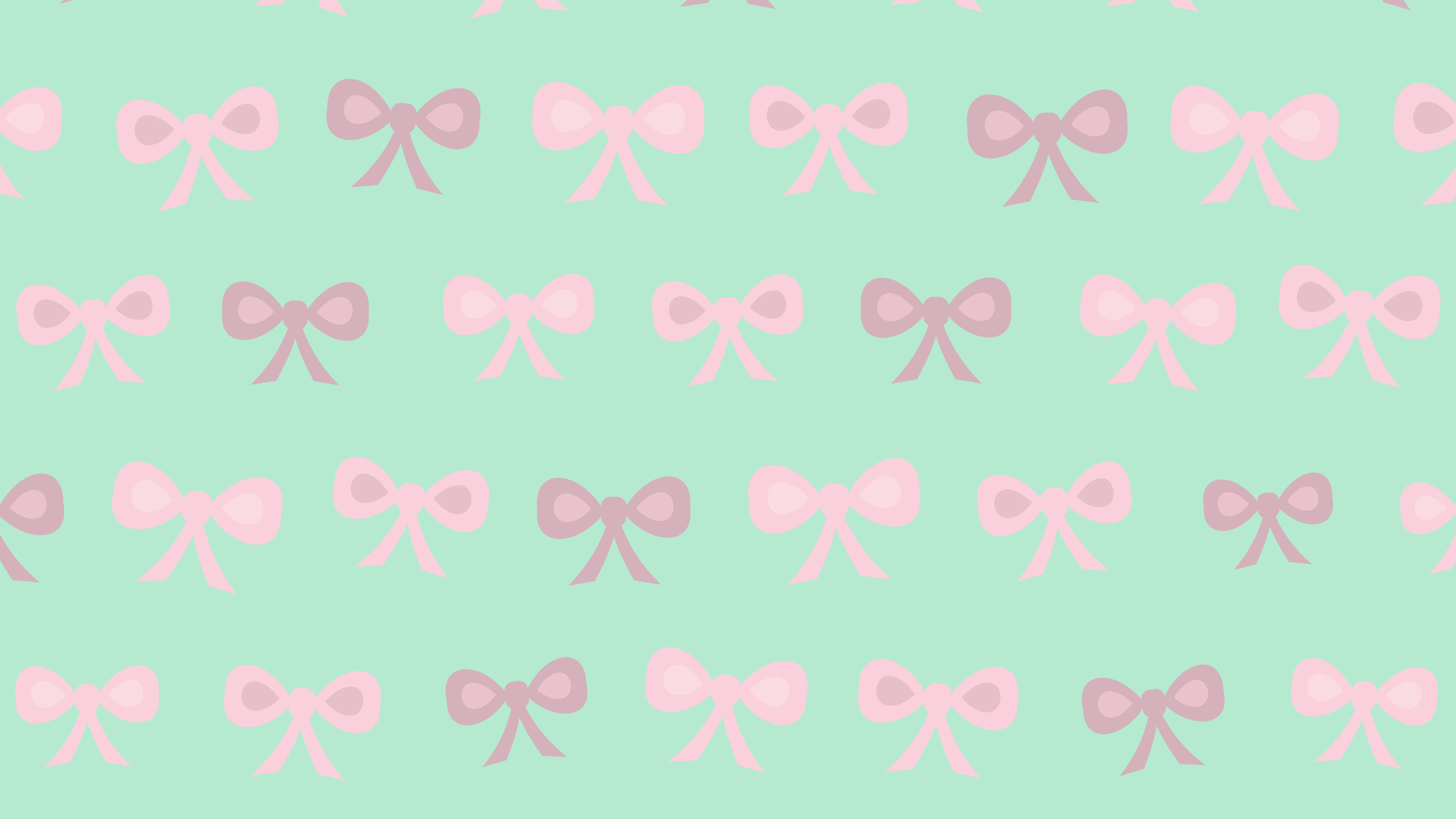 Mint and Pastel Pink Bow Pattern desktop wallpaper in 4K