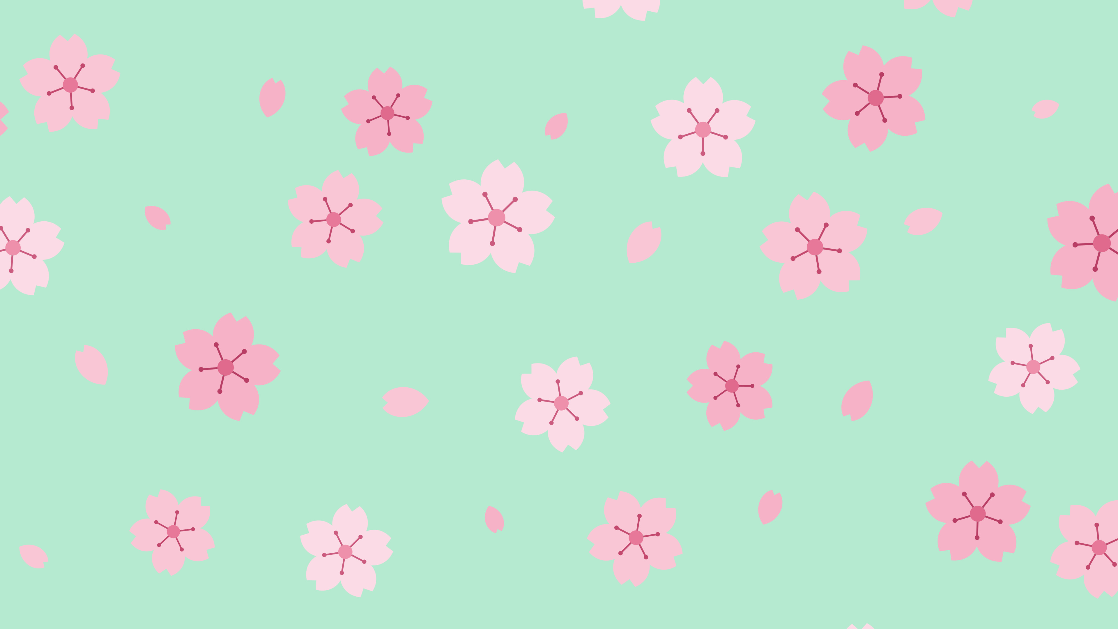 Mint Cherry Blossom Pattern desktop wallpaper in 4K