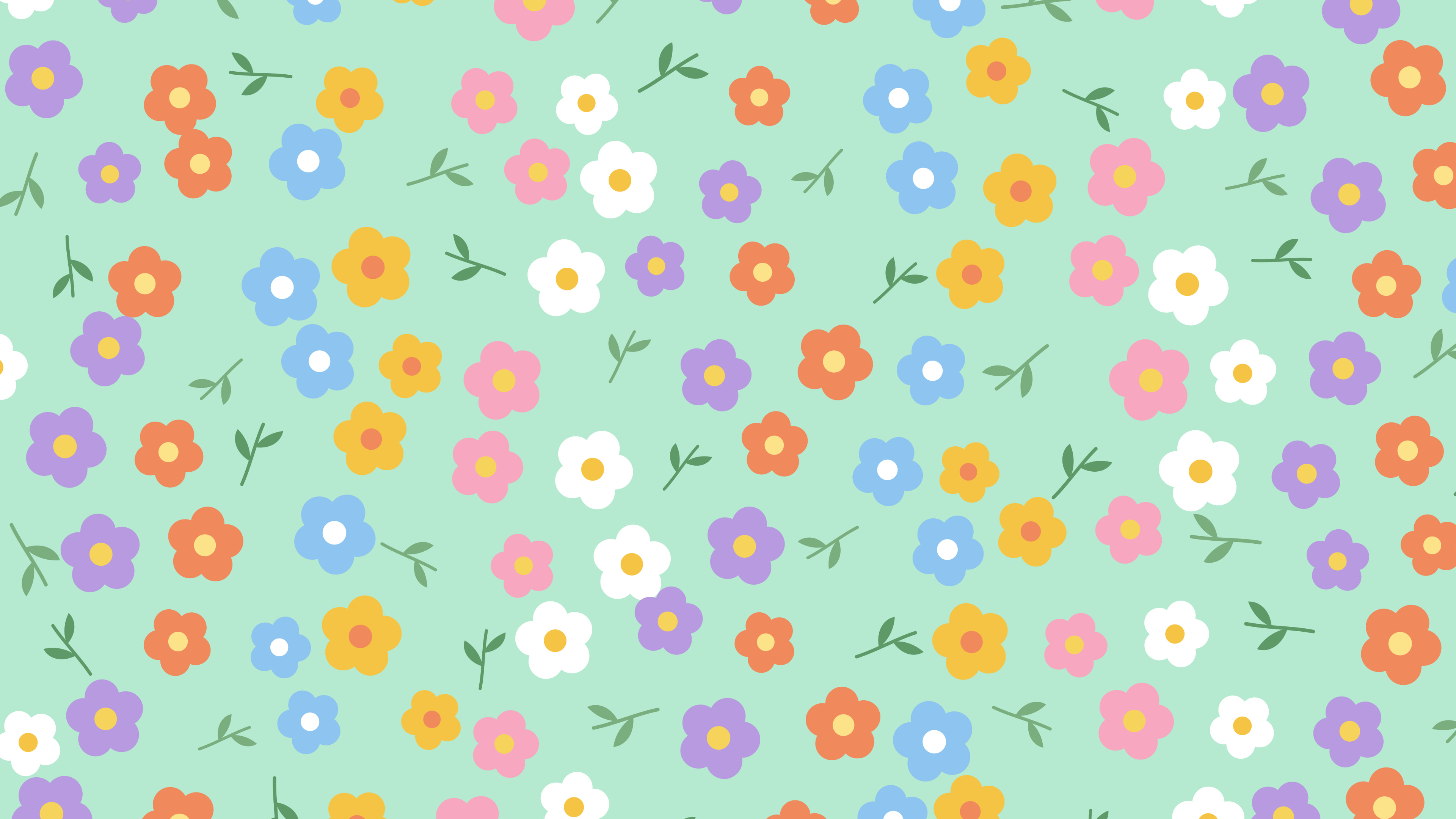 Mint Ditsy Floral Pattern desktop wallpaper in 4K