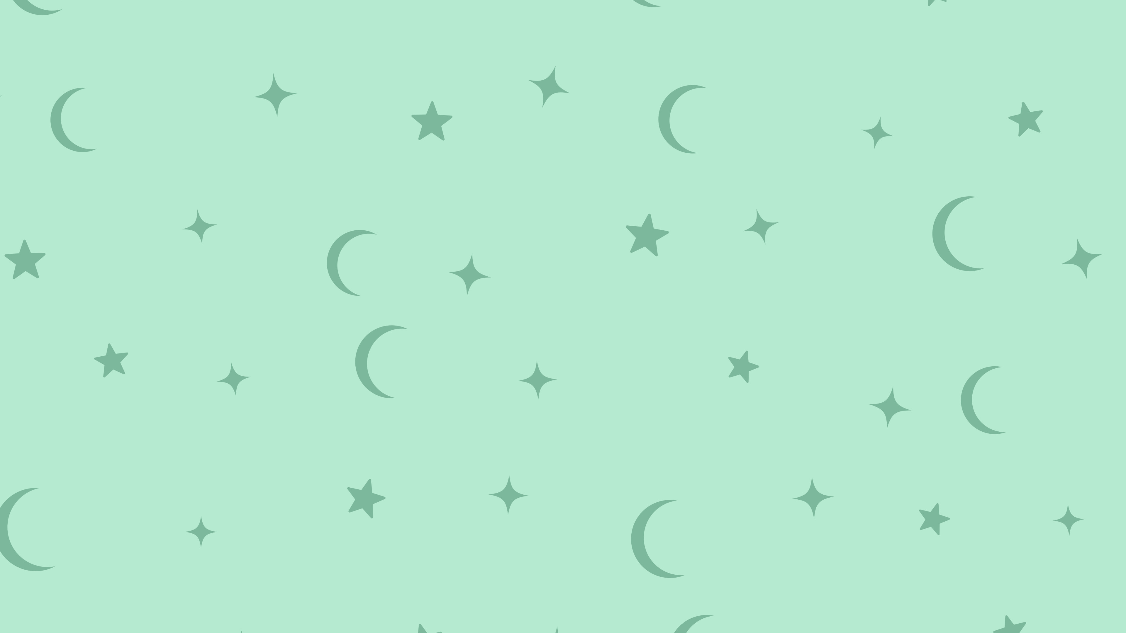Mint Moon and Stars Pattern desktop wallpaper in 4K