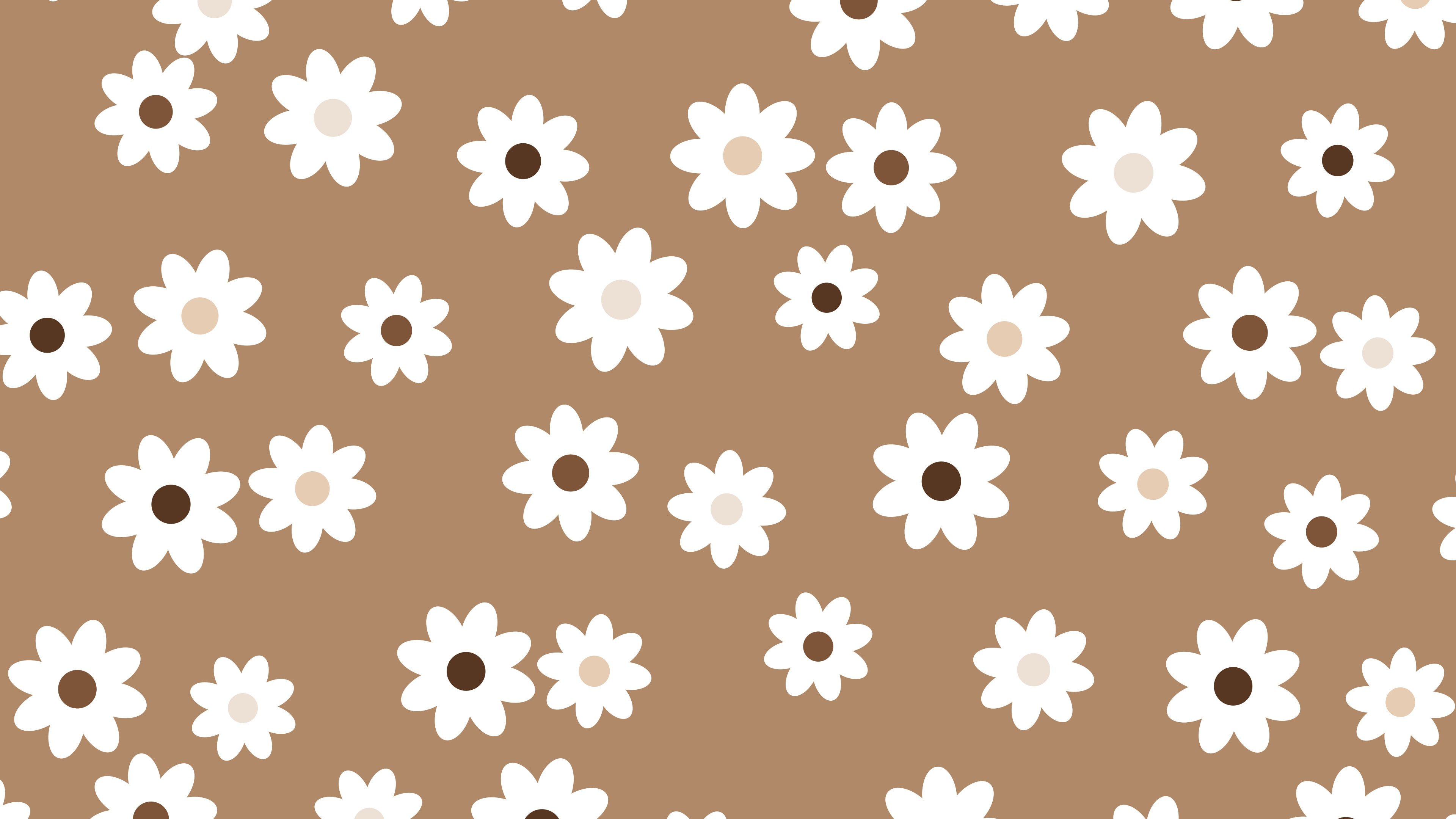 Mocha Daisy Flower Pattern desktop wallpaper in 4K