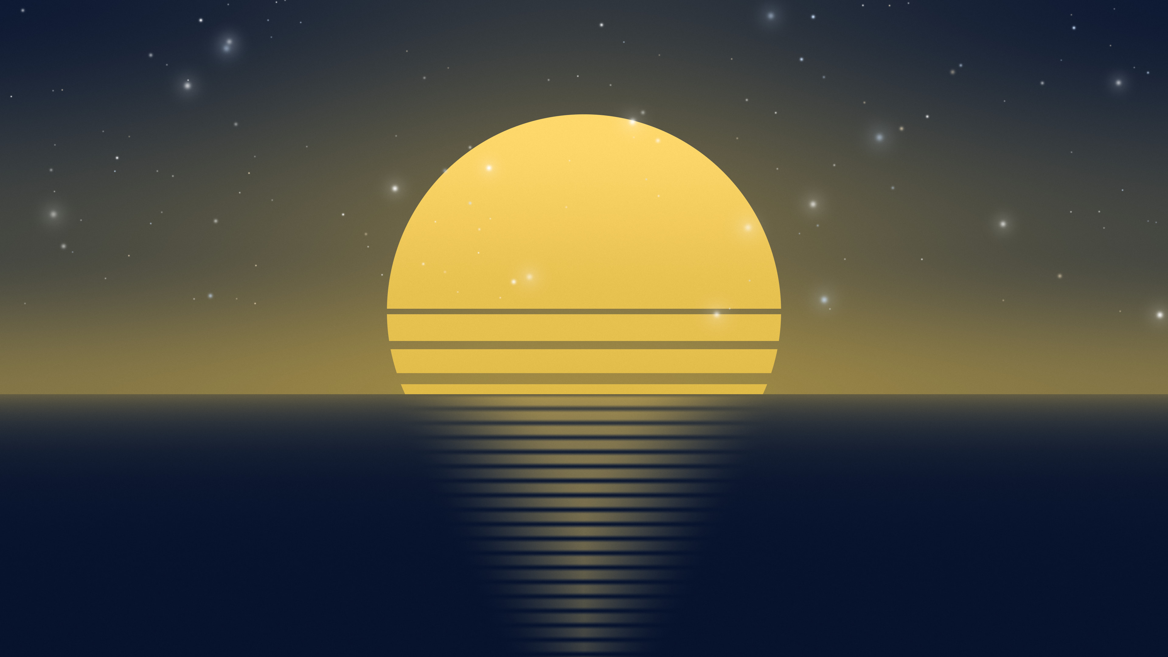 Navy and Gold Retro Striped Sun desktop wallpaper in 4K
