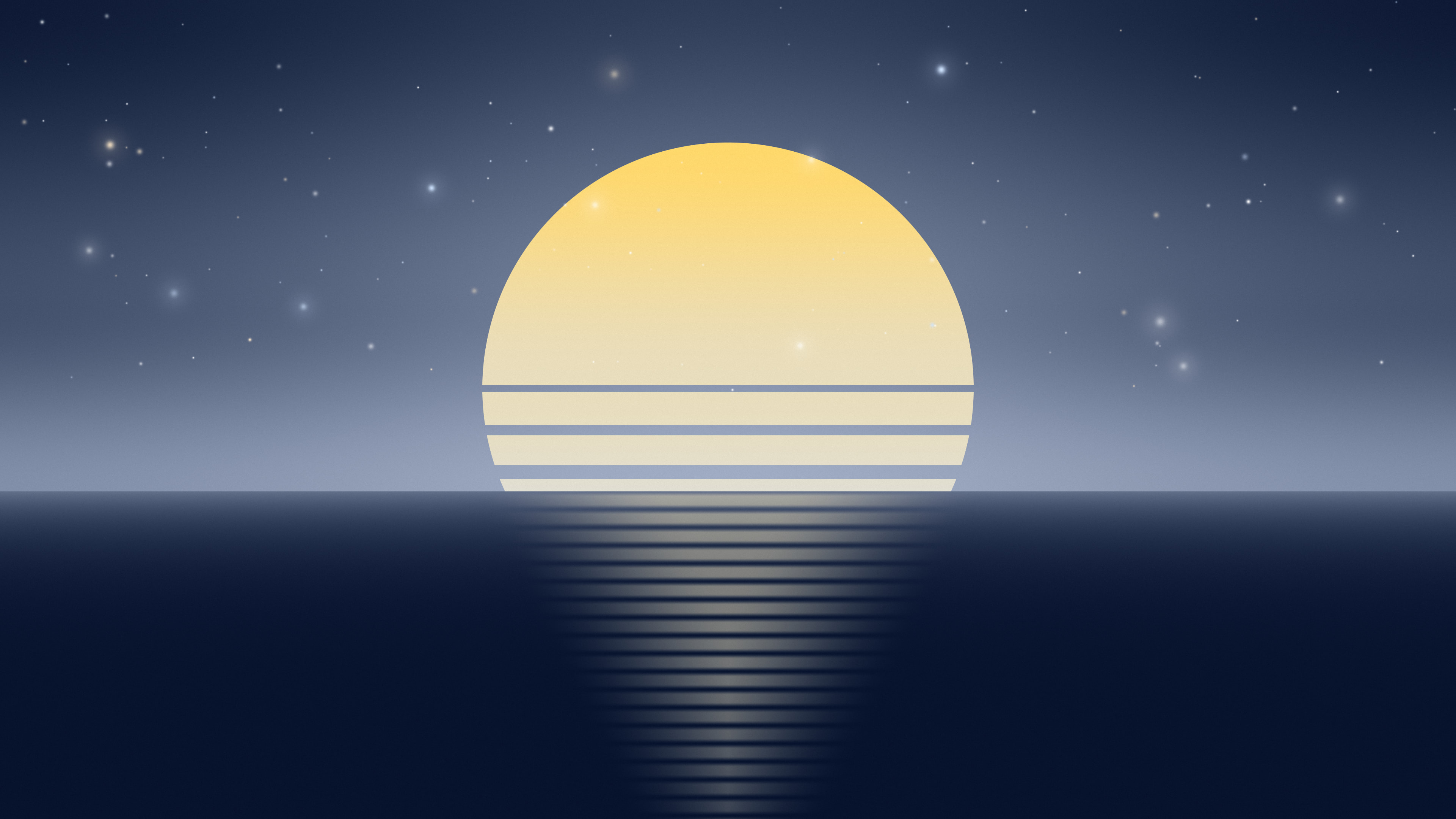 Navy and Ivory Retro Striped Sun desktop wallpaper in 4K
