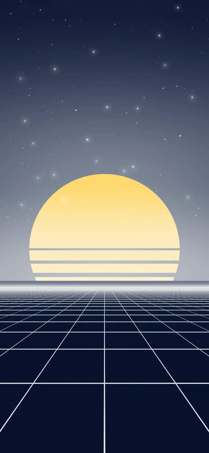 Navy and White Synthwave Grid Sunset wallpaper for iPhone and Android