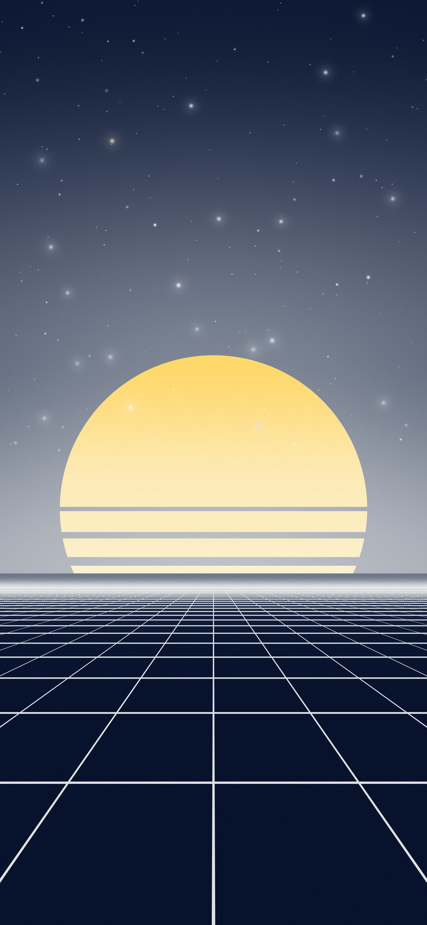 Navy and White Synthwave Grid Sunset wallpaper for iPhone and Android
