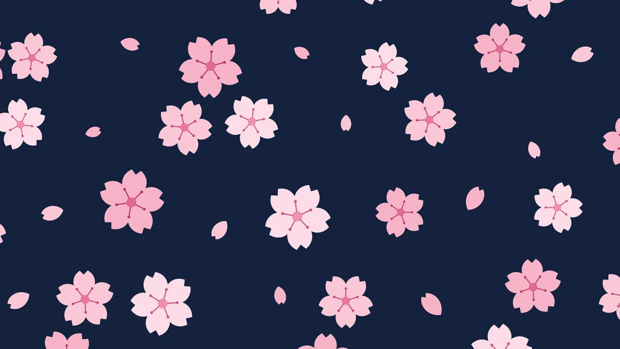 Navy Cherry Blossom Pattern desktop wallpaper in 4K
