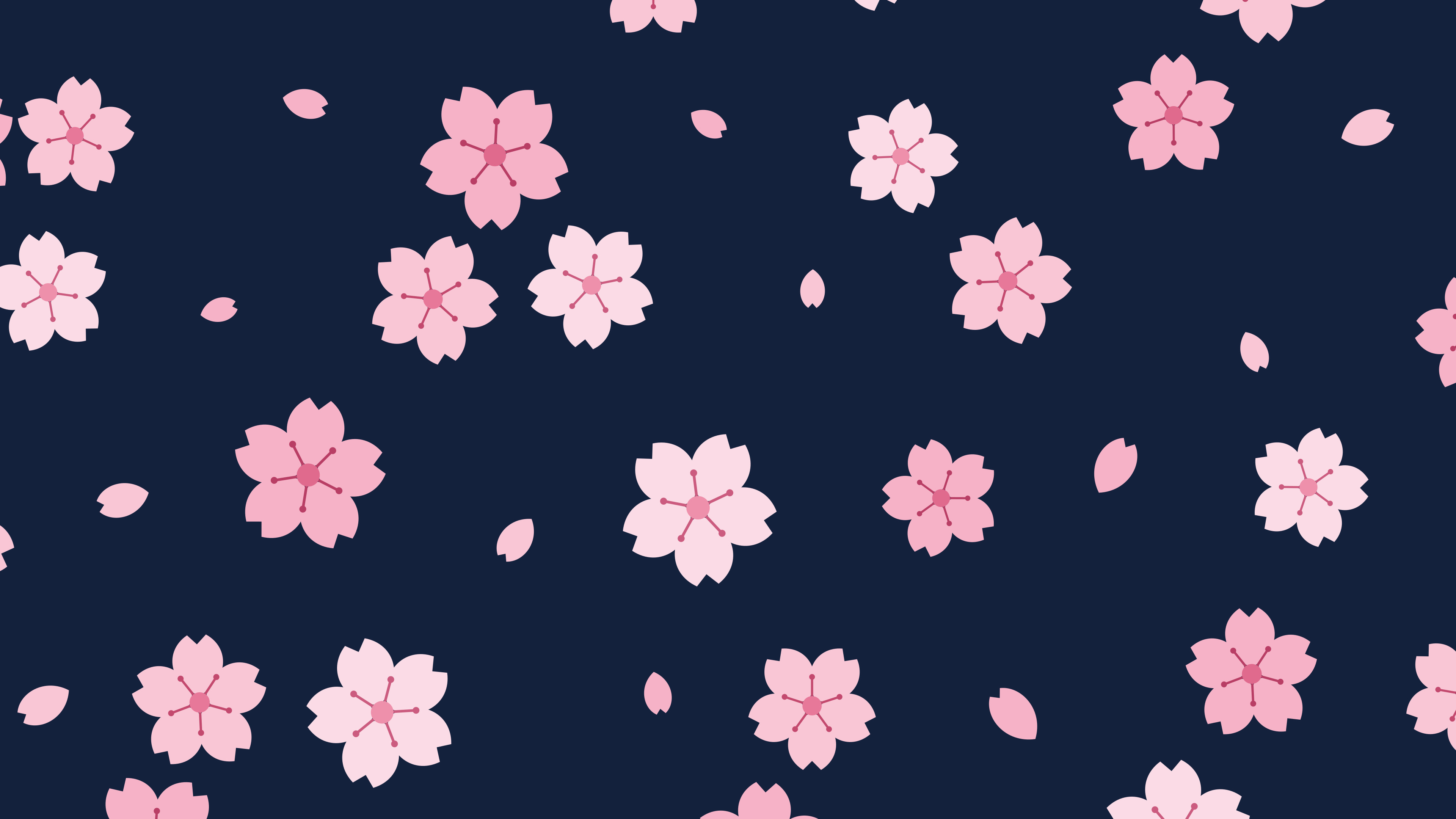 Navy Cherry Blossom Pattern desktop wallpaper in 4K