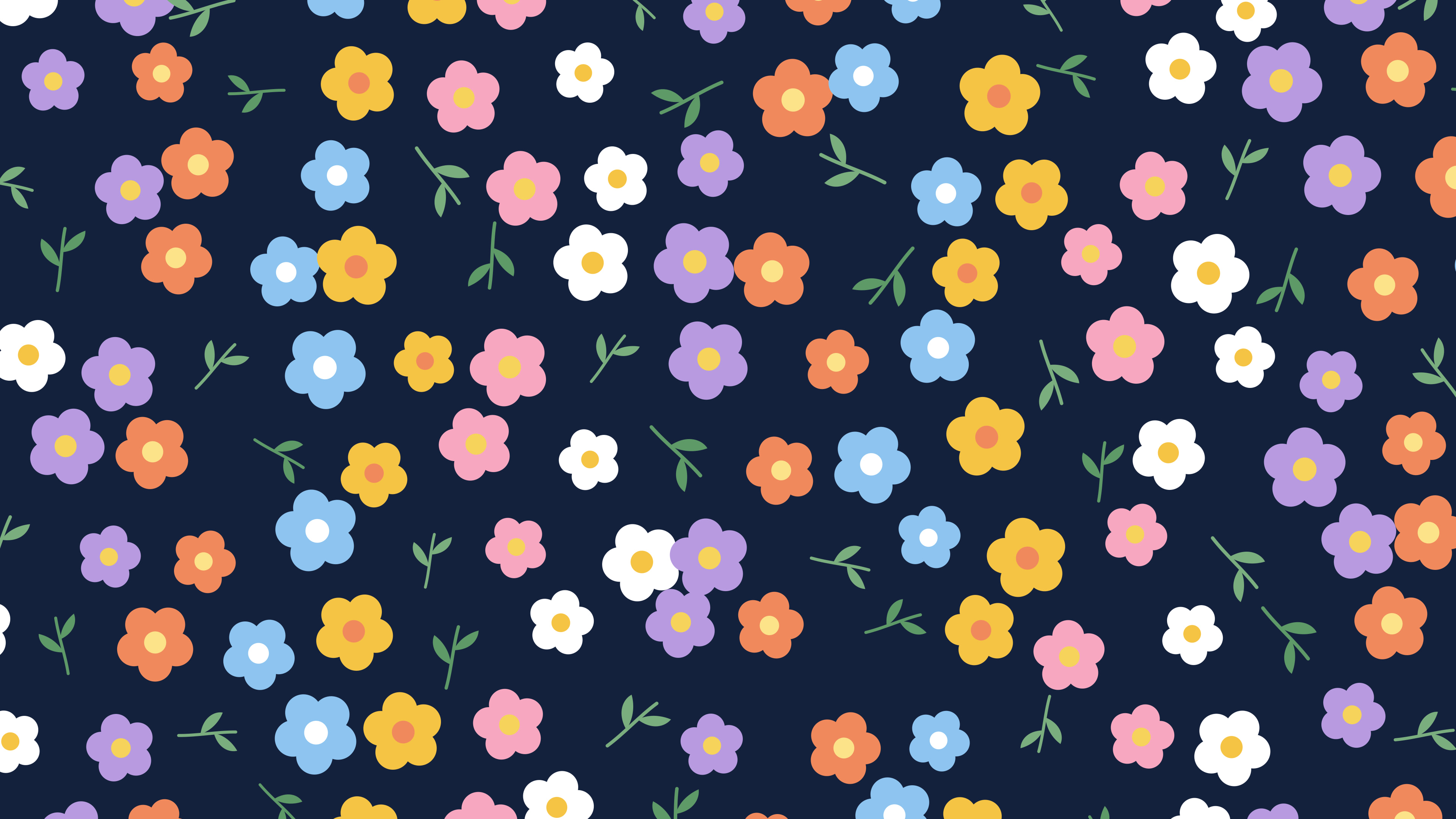 Navy Ditsy Floral Pattern desktop wallpaper in 4K