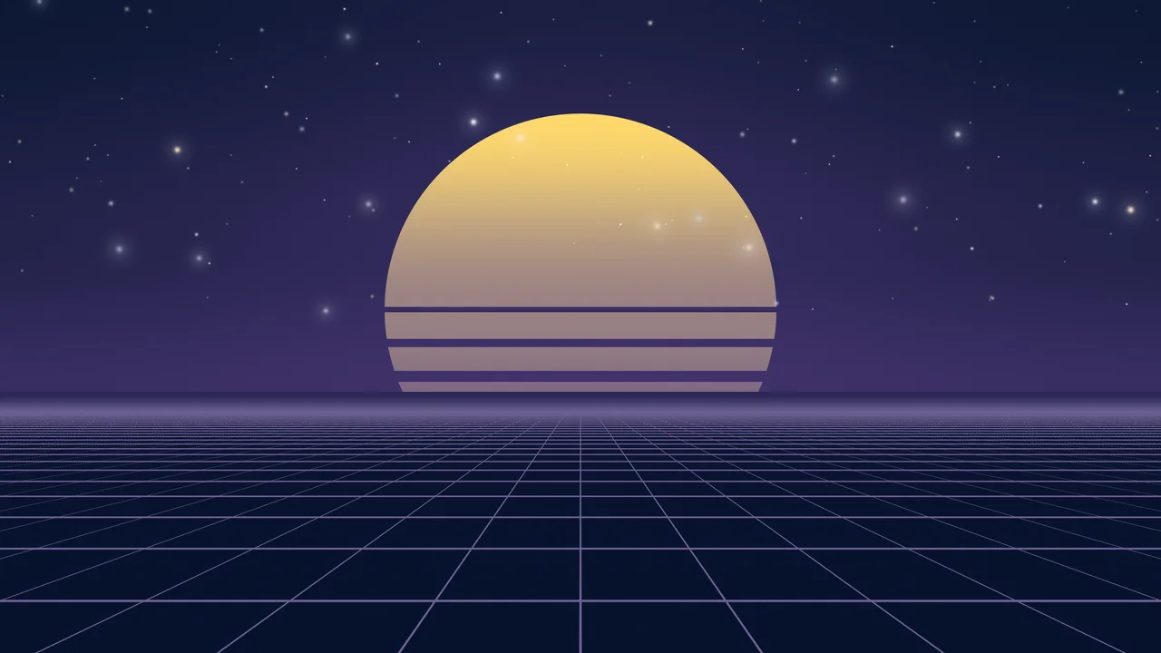 Navy Synthwave Grid Sunset desktop wallpaper in 4K