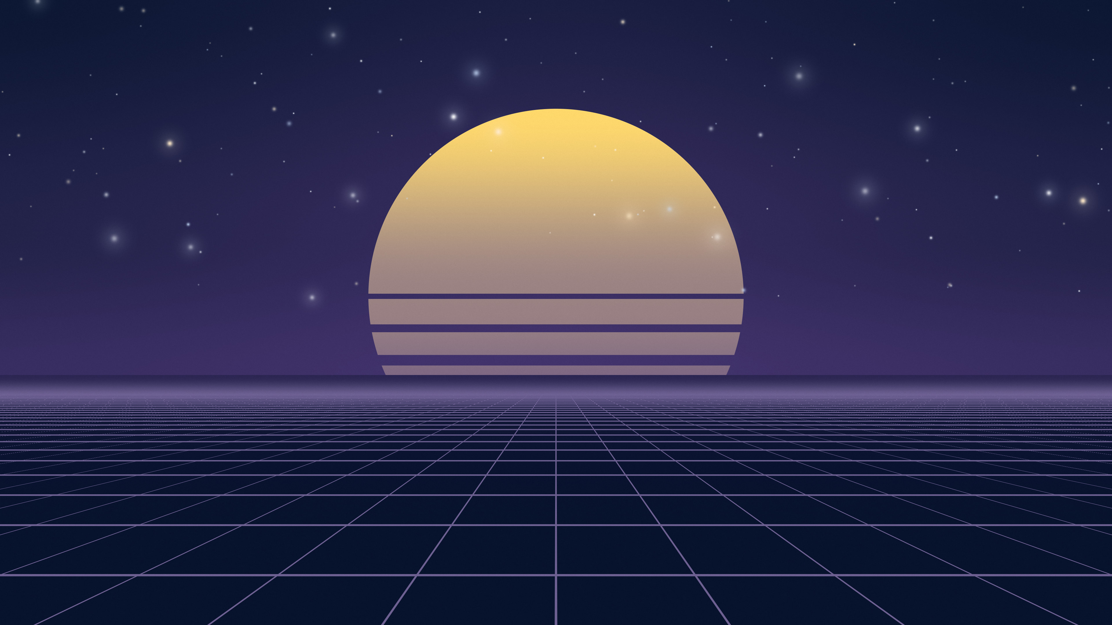 Navy Synthwave Grid Sunset desktop wallpaper in 4K