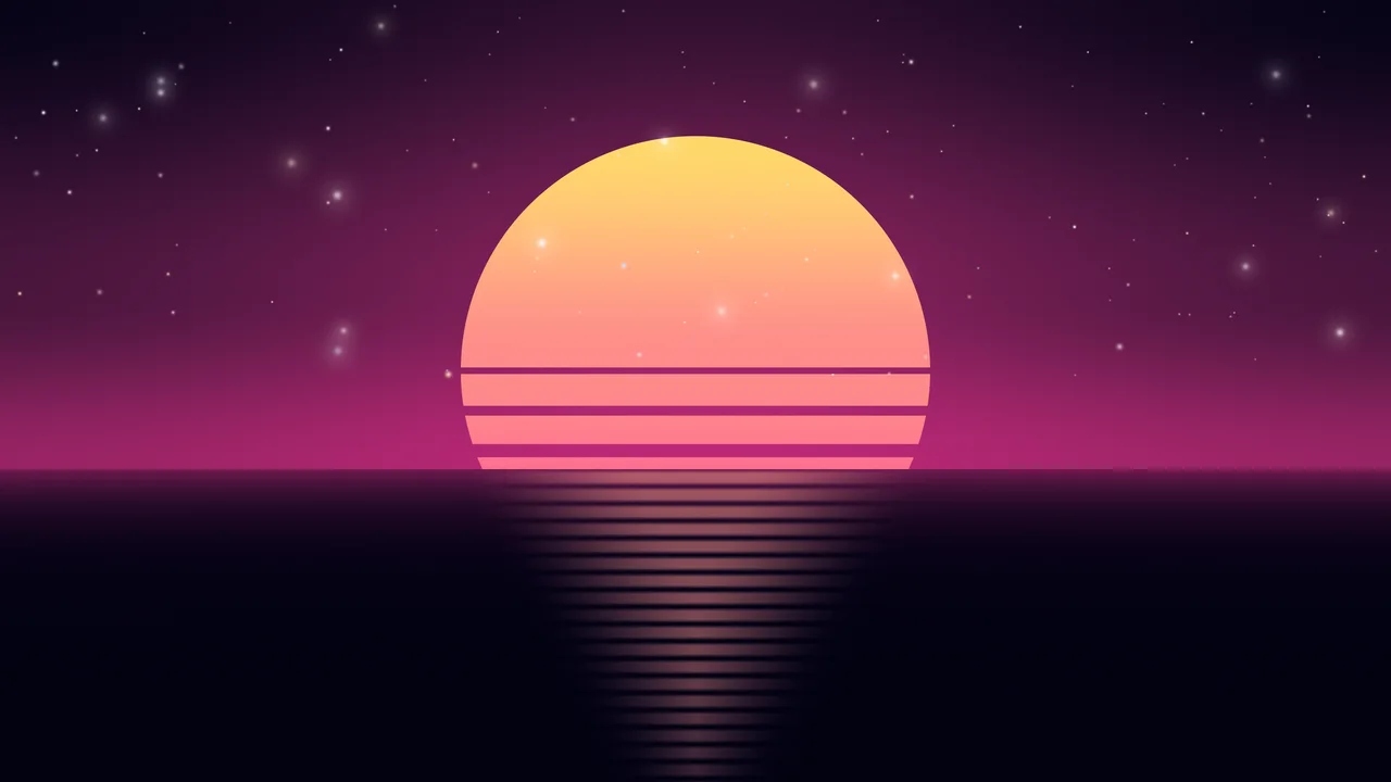 Neon Cyber Retro Striped Sun desktop wallpaper in 4K
