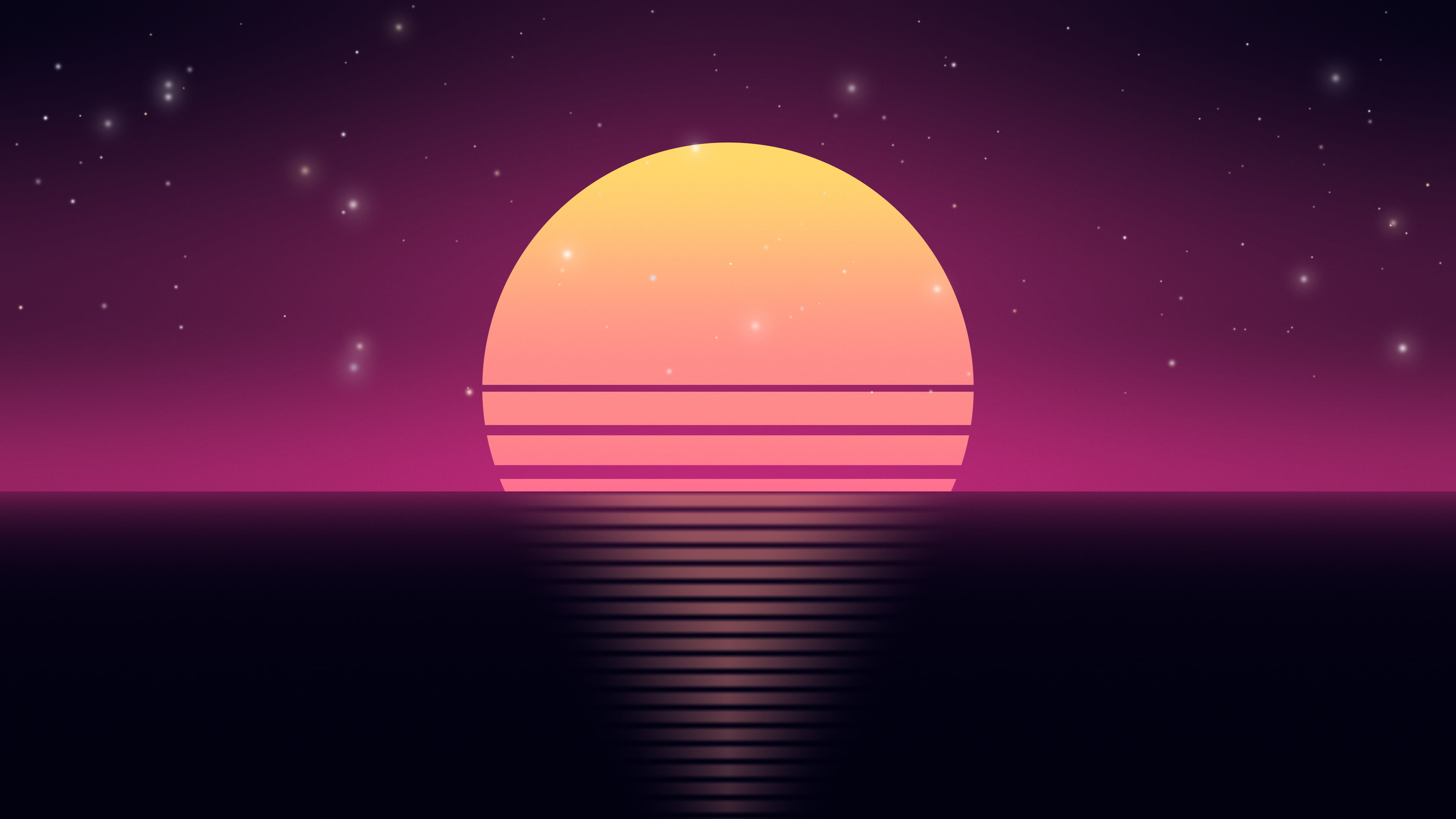 Neon Cyber Retro Striped Sun desktop wallpaper in 4K