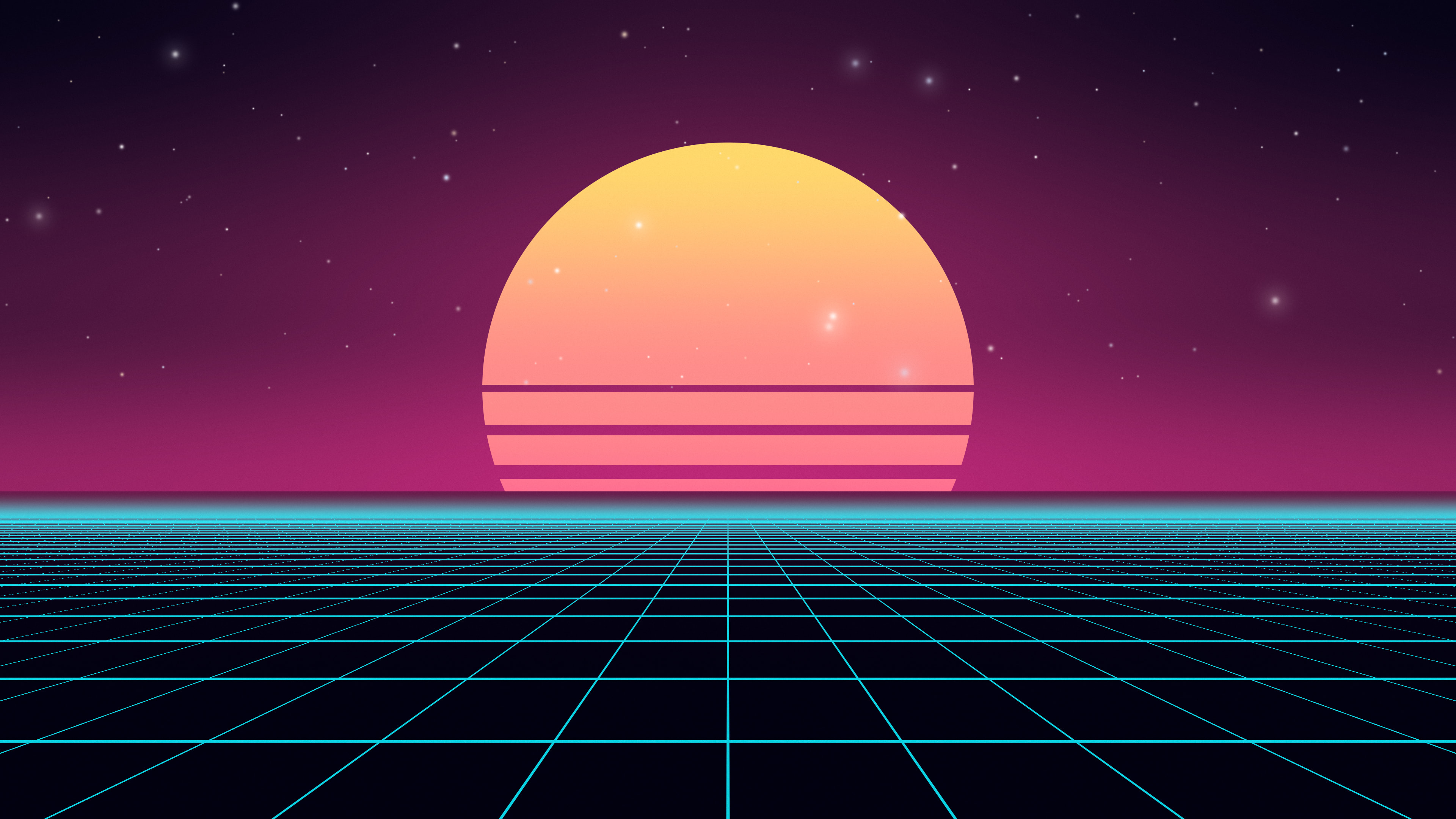 Neon Cyber Synthwave Grid Sunset desktop wallpaper in 4K
