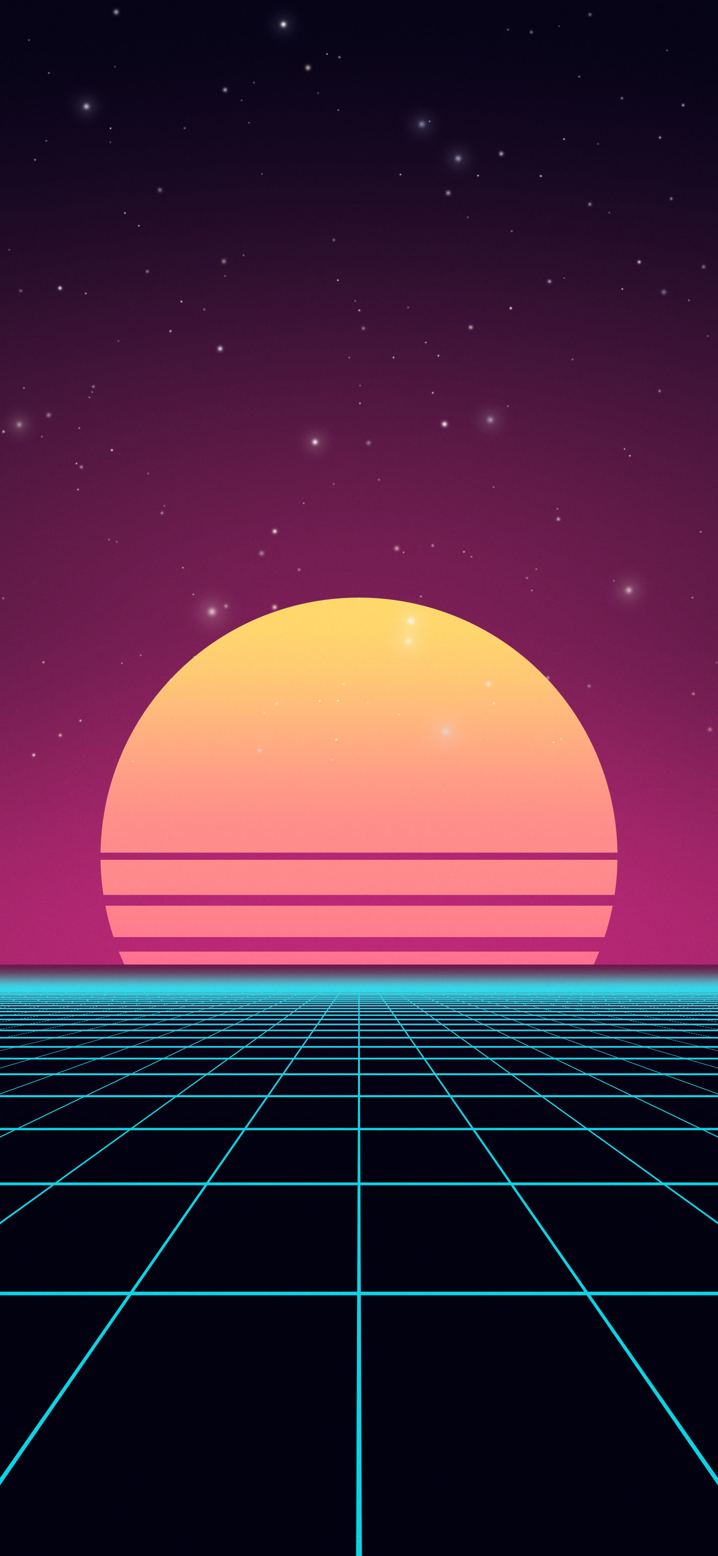 Neon Cyber Synthwave Grid Sunset wallpaper for iPhone and Android