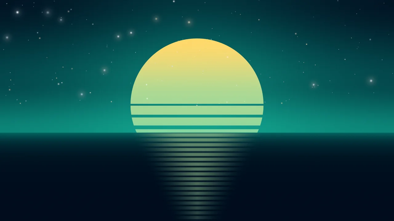 Northern Lights Retro Striped Sun desktop wallpaper in 4K