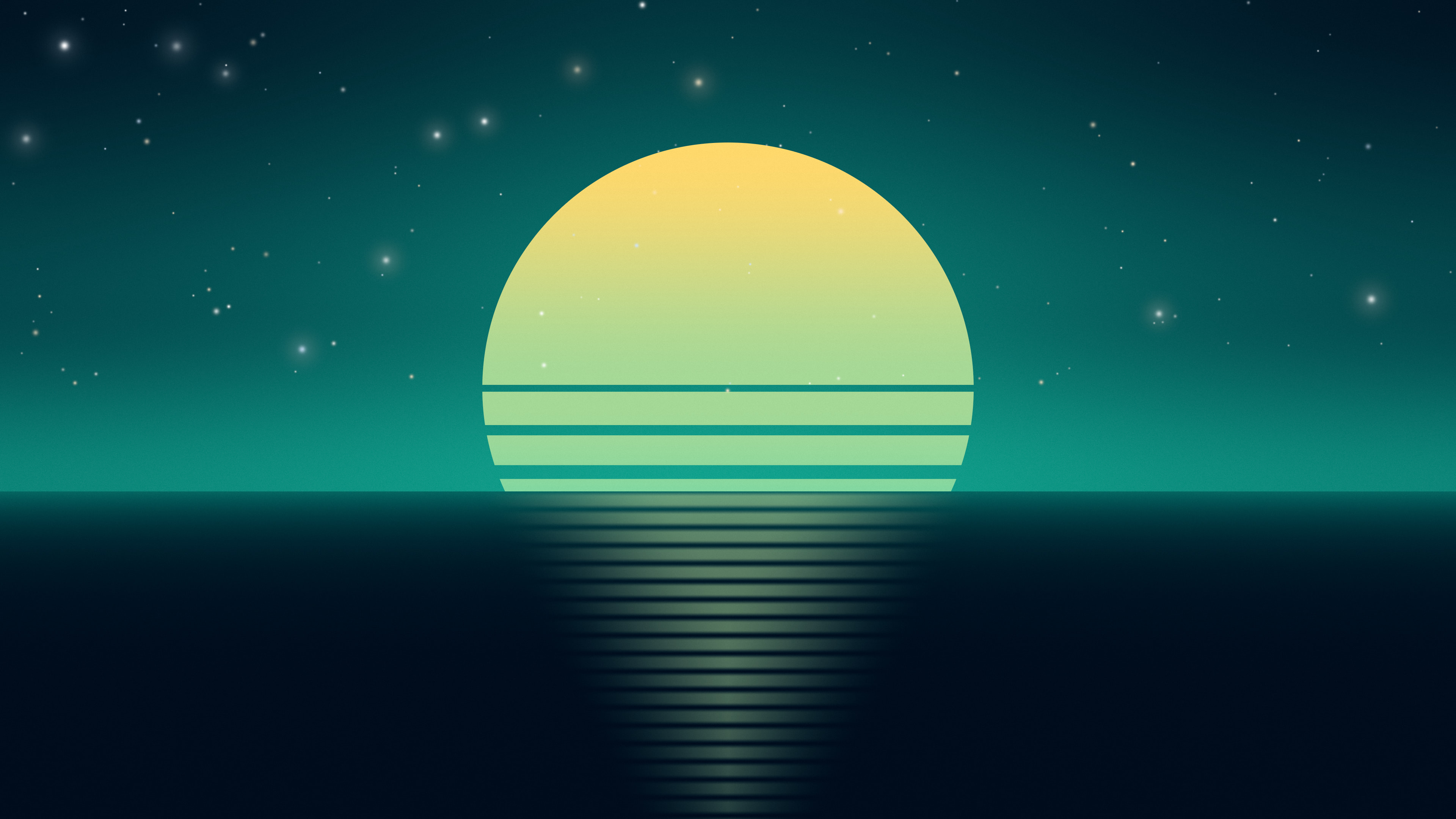 Northern Lights Retro Striped Sun desktop wallpaper in 4K